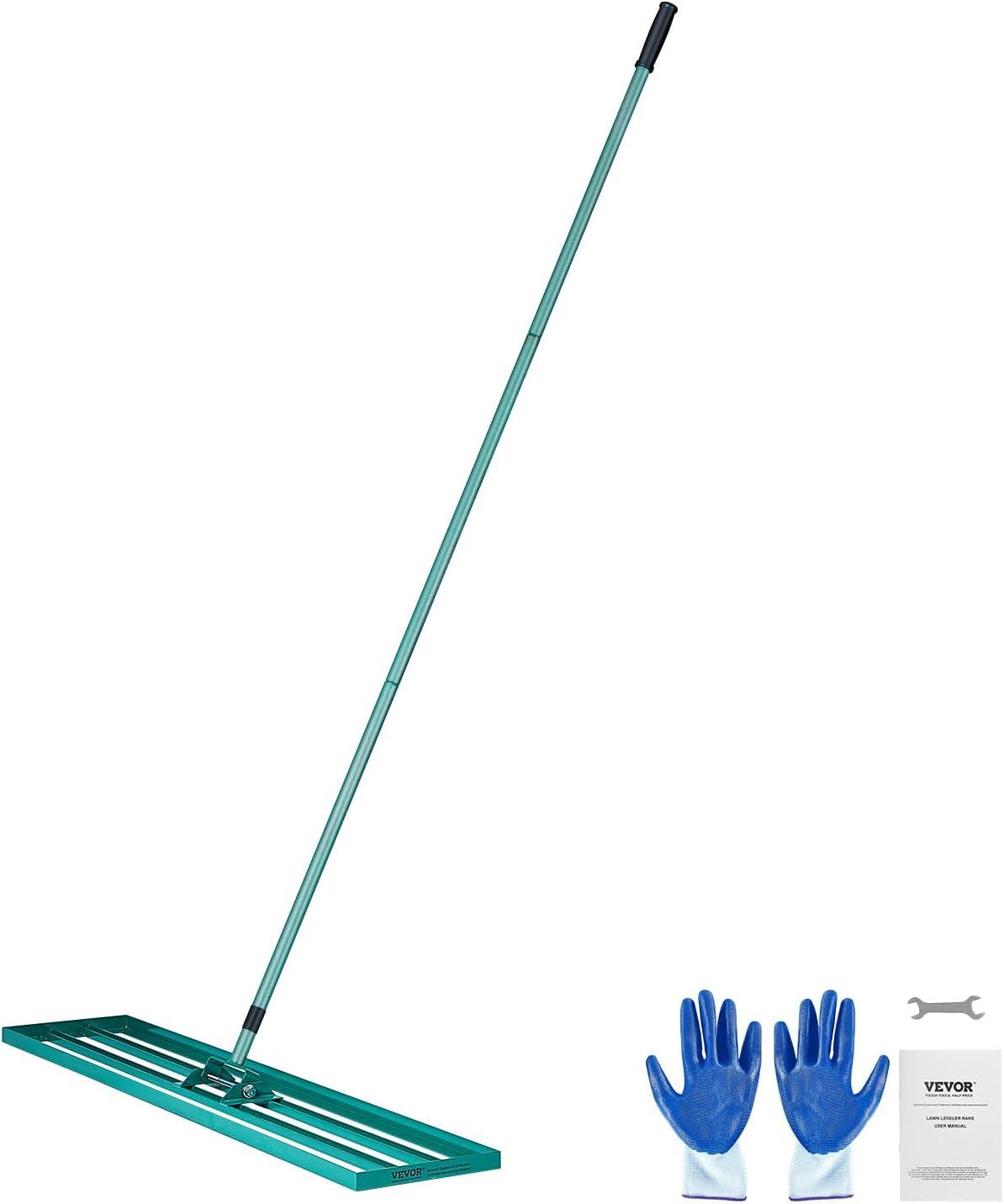 imageVEVOR Lawn Leveling Rake 48quotquotx10quotquot Level Lawn Tool HeavyDuty Lawn Leveler with 78quotquot Steel Extended Handle Yard Leveling Rake Suit for Garden Golf Lawn Farm Green48x10