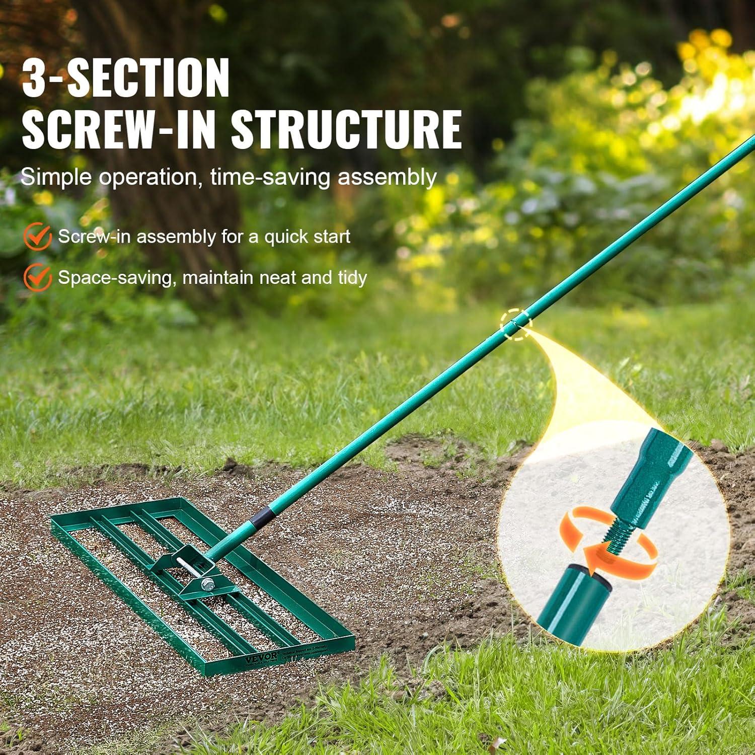 imageVEVOR Lawn Leveling Rake 48quotquotx10quotquot Level Lawn Tool HeavyDuty Lawn Leveler with 78quotquot Steel Extended Handle Yard Leveling Rake Suit for Garden Golf Lawn Farm Green36x10
