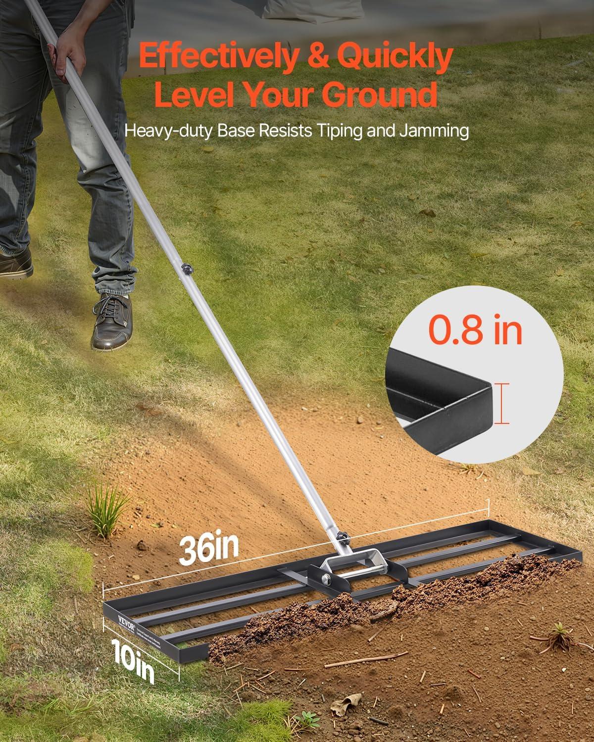 imageVEVOR Lawn Leveling Rake 48quotquotx10quotquot Level Lawn Tool HeavyDuty Lawn Leveler with 78quotquot Steel Extended Handle Yard Leveling Rake Suit for Garden Golf Lawn Farm Green36x10