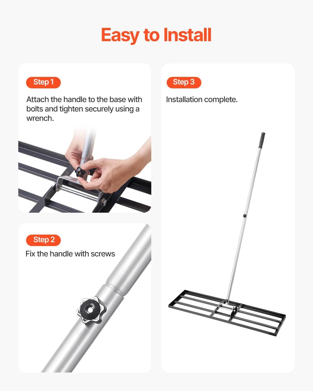 imageVEVOR Lawn Leveling Rake 48quotquotx10quotquot Level Lawn Tool HeavyDuty Lawn Leveler with 78quotquot Steel Extended Handle Yard Leveling Rake Suit for Garden Golf Lawn Farm Green36x10