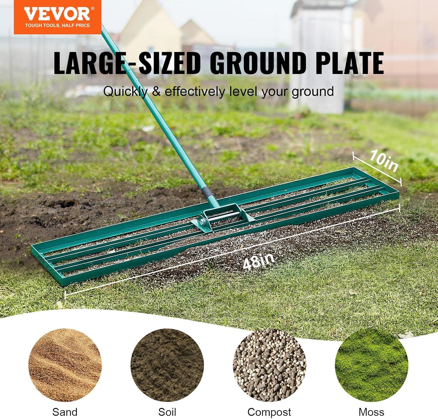 imageVEVOR Lawn Leveling Rake 48quotquotx10quotquot Level Lawn Tool HeavyDuty Lawn Leveler with 78quotquot Steel Extended Handle Yard Leveling Rake Suit for Garden Golf Lawn Farm Green48x10