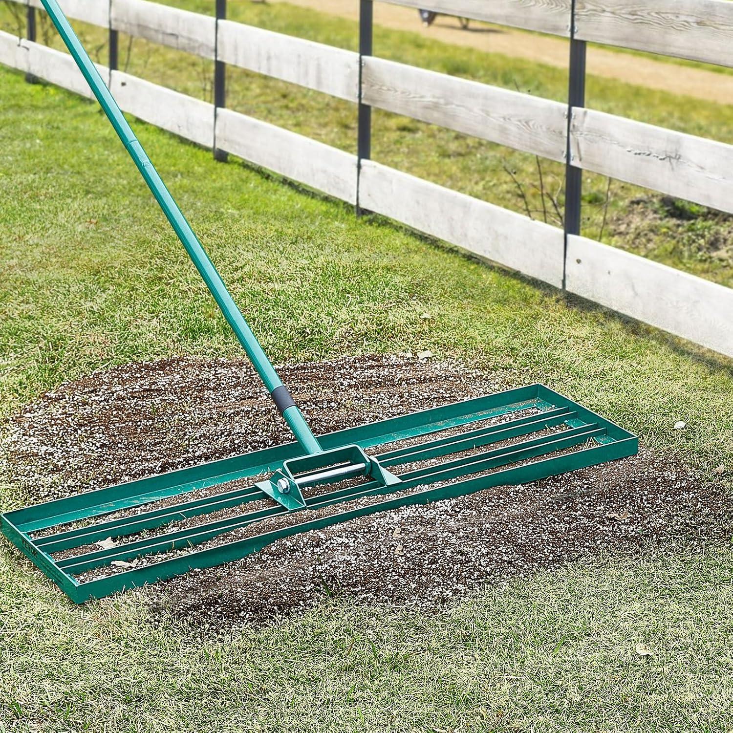 imageVEVOR Lawn Leveling Rake 48quotquotx10quotquot Level Lawn Tool HeavyDuty Lawn Leveler with 78quotquot Steel Extended Handle Yard Leveling Rake Suit for Garden Golf Lawn Farm Green36x10