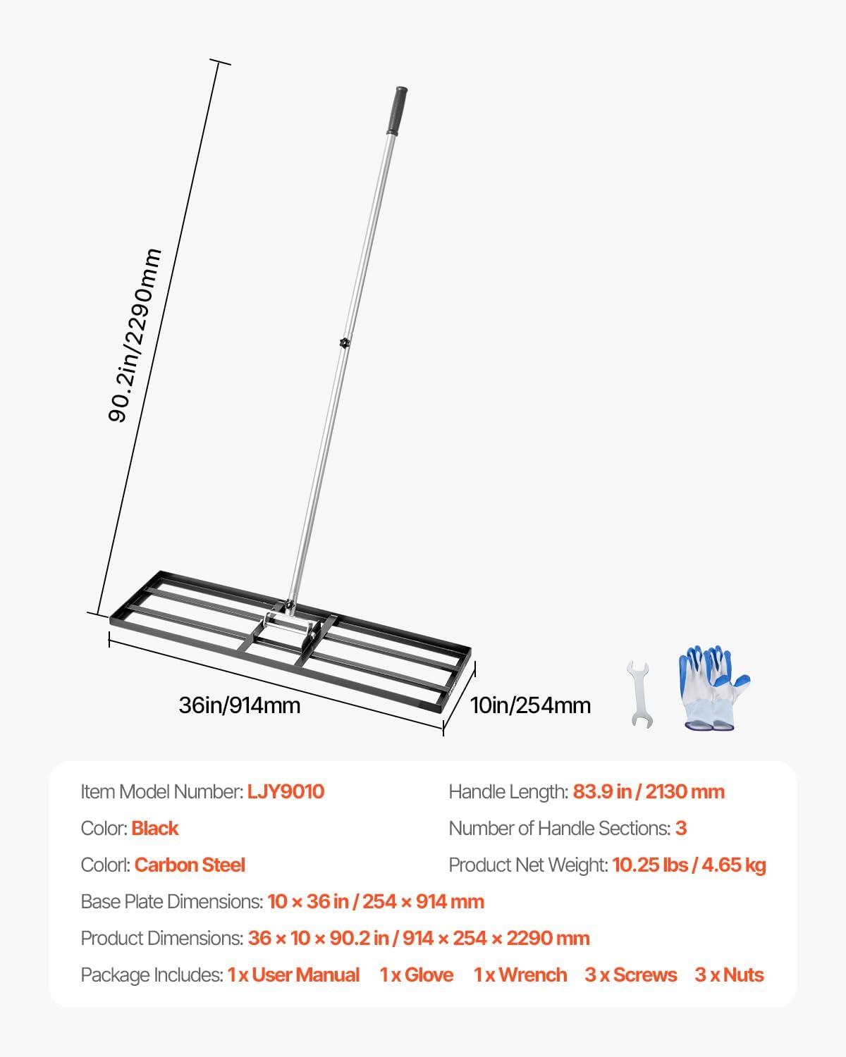 imageVEVOR Lawn Leveling Rake 48quotquotx10quotquot Level Lawn Tool HeavyDuty Lawn Leveler with 78quotquot Steel Extended Handle Yard Leveling Rake Suit for Garden Golf Lawn Farm Green36x10