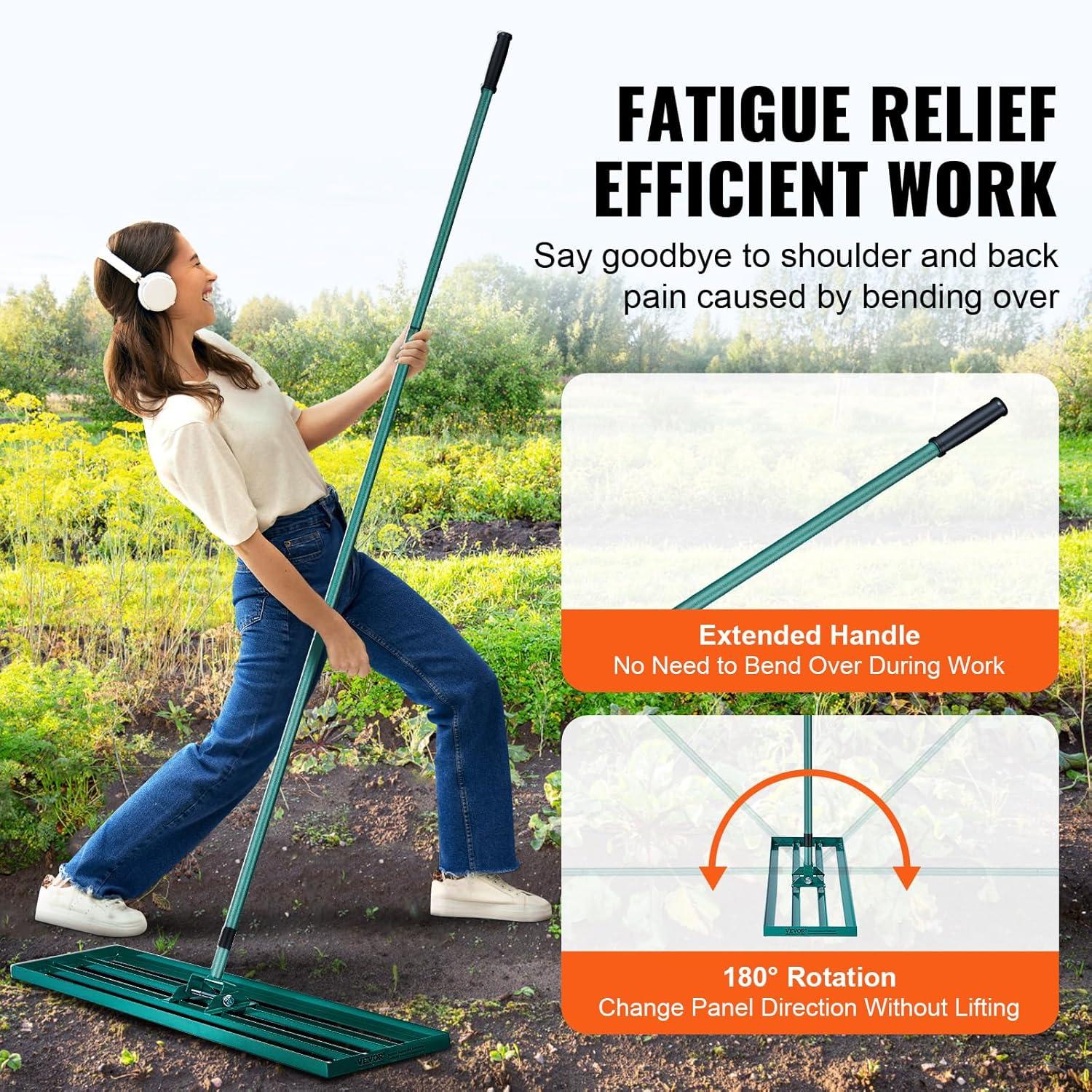 imageVEVOR Lawn Leveling Rake 48quotquotx10quotquot Level Lawn Tool HeavyDuty Lawn Leveler with 78quotquot Steel Extended Handle Yard Leveling Rake Suit for Garden Golf Lawn Farm Green48x10