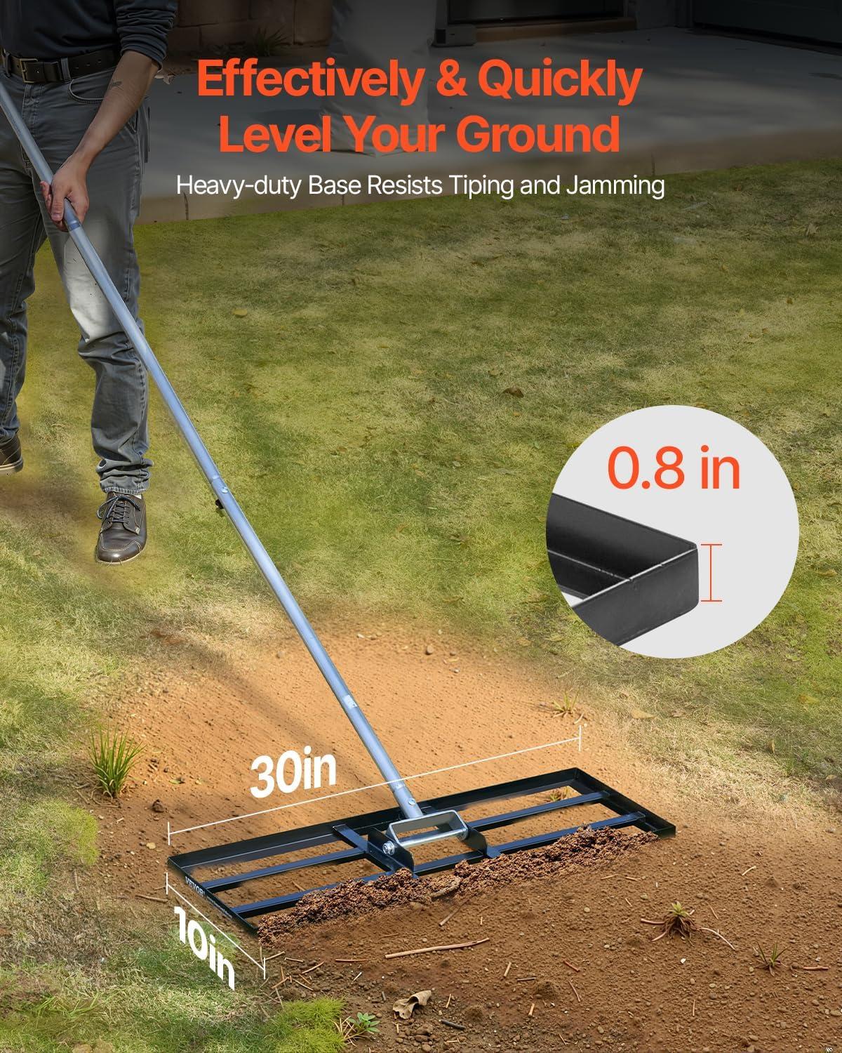 imageVEVOR Lawn Leveling Rake 48quotquotx10quotquot Level Lawn Tool HeavyDuty Lawn Leveler with 78quotquot Steel Extended Handle Yard Leveling Rake Suit for Garden Golf Lawn Farm Green30x10