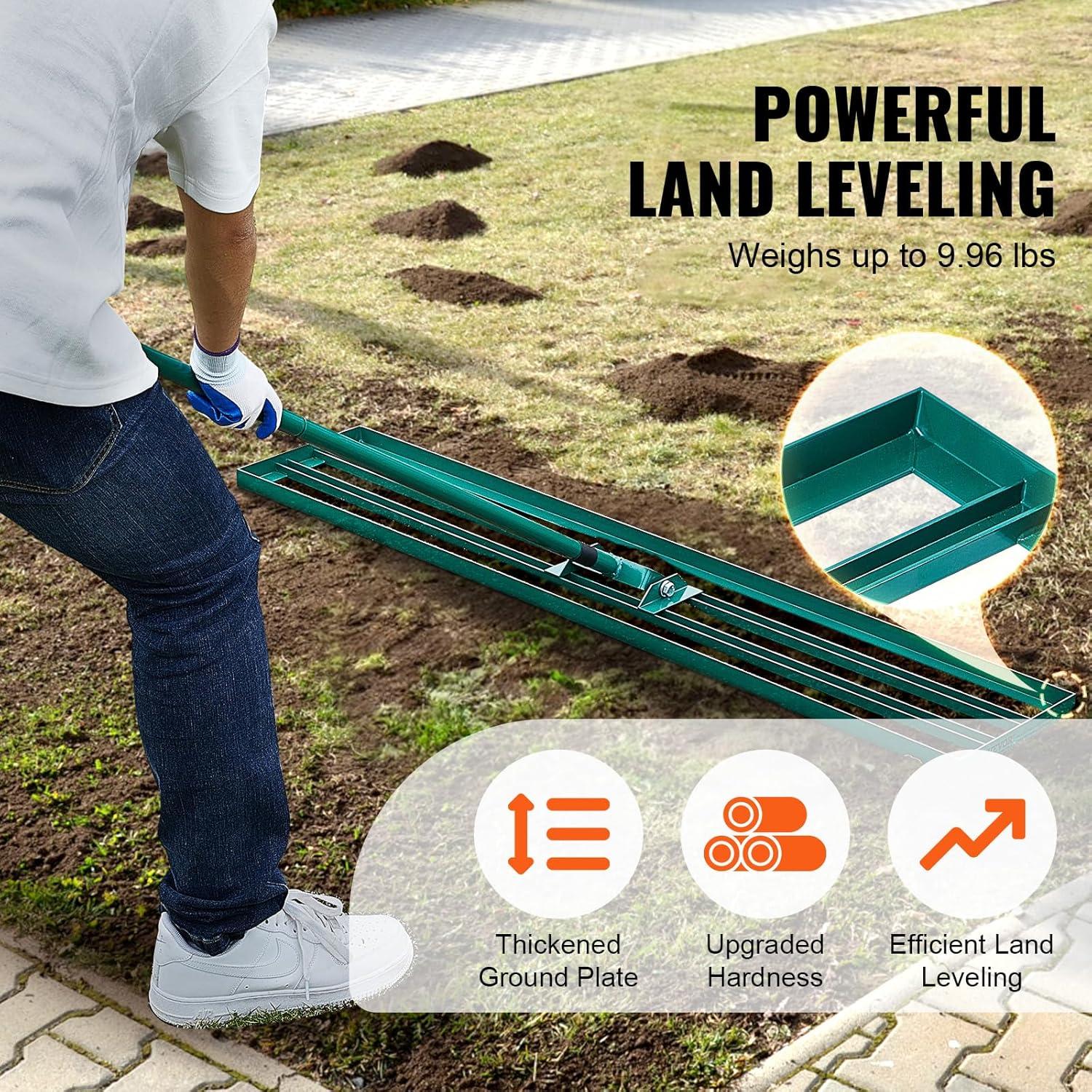 imageVEVOR Lawn Leveling Rake 48quotquotx10quotquot Level Lawn Tool HeavyDuty Lawn Leveler with 78quotquot Steel Extended Handle Yard Leveling Rake Suit for Garden Golf Lawn Farm Green48x10