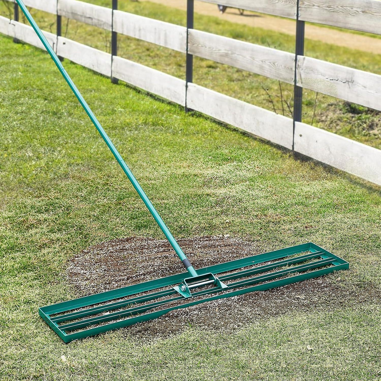 imageVEVOR Lawn Leveling Rake 48quotquotx10quotquot Level Lawn Tool HeavyDuty Lawn Leveler with 78quotquot Steel Extended Handle Yard Leveling Rake Suit for Garden Golf Lawn Farm Green48x10