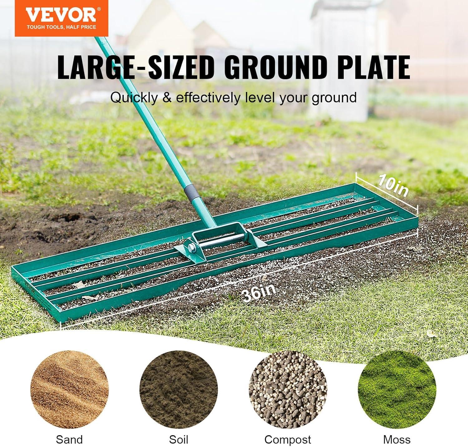imageVEVOR Lawn Leveling Rake 48quotquotx10quotquot Level Lawn Tool HeavyDuty Lawn Leveler with 78quotquot Steel Extended Handle Yard Leveling Rake Suit for Garden Golf Lawn Farm Green36x10