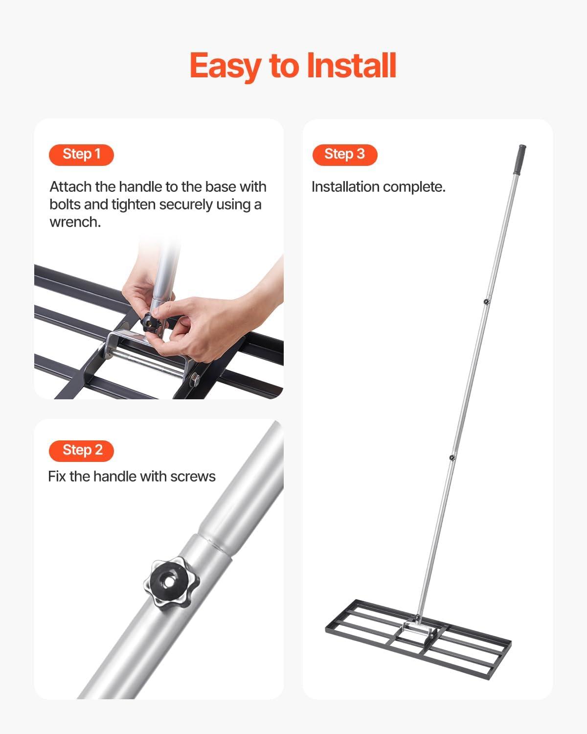 imageVEVOR Lawn Leveling Rake 48quotquotx10quotquot Level Lawn Tool HeavyDuty Lawn Leveler with 78quotquot Steel Extended Handle Yard Leveling Rake Suit for Garden Golf Lawn Farm Green30x10