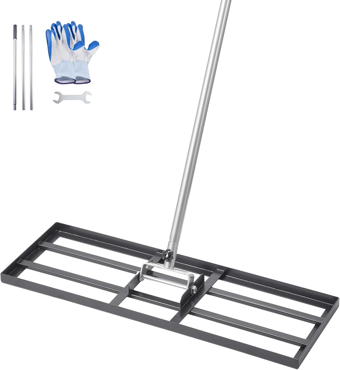 imageVEVOR Lawn Leveling Rake 48quotquotx10quotquot Level Lawn Tool HeavyDuty Lawn Leveler with 78quotquot Steel Extended Handle Yard Leveling Rake Suit for Garden Golf Lawn Farm Green30x10