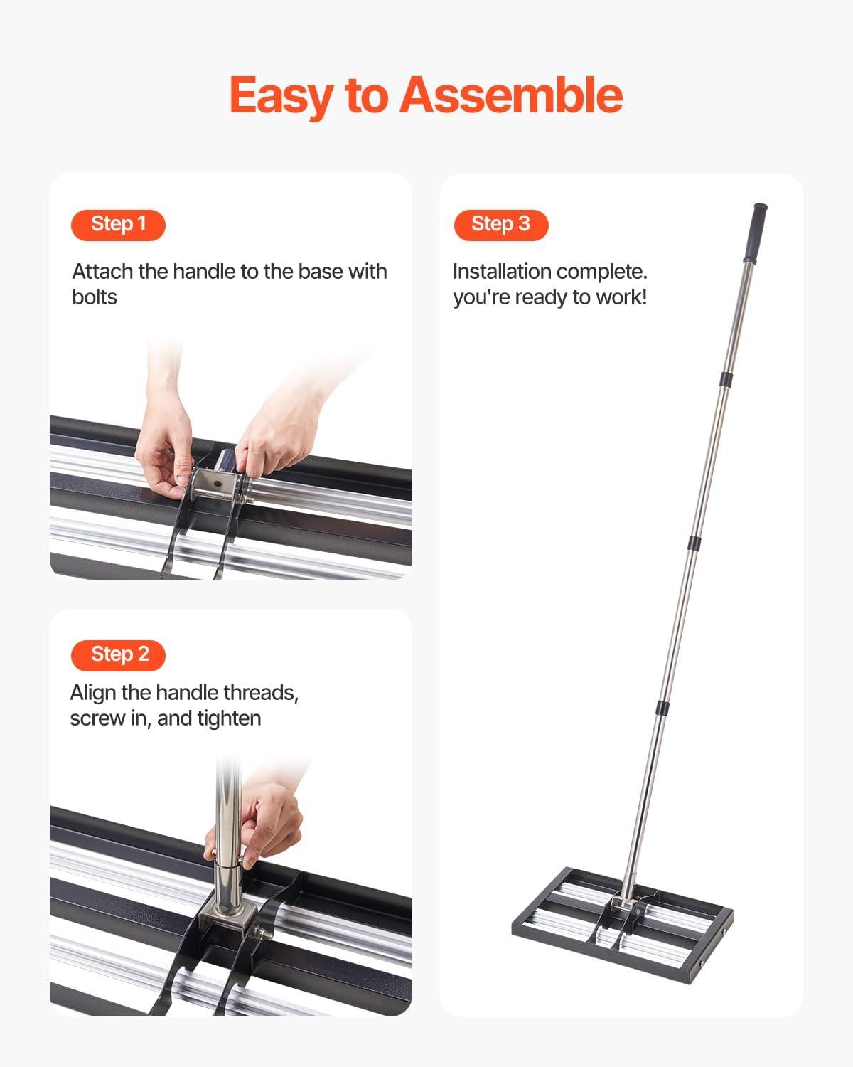 imageVEVOR Lawn Leveling Rake 48quotquotx10quotquot Level Lawn Tool HeavyDuty Lawn Leveler with 78quotquot Steel Extended Handle Yard Leveling Rake Suit for Garden Golf Lawn Farm Green17x10