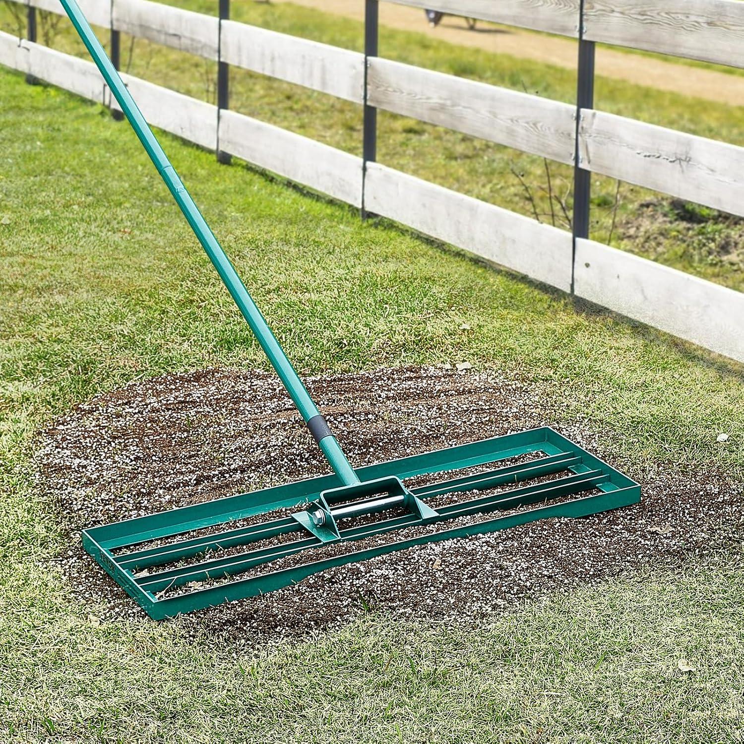 imageVEVOR Lawn Leveling Rake 48quotquotx10quotquot Level Lawn Tool HeavyDuty Lawn Leveler with 78quotquot Steel Extended Handle Yard Leveling Rake Suit for Garden Golf Lawn Farm Green30x10