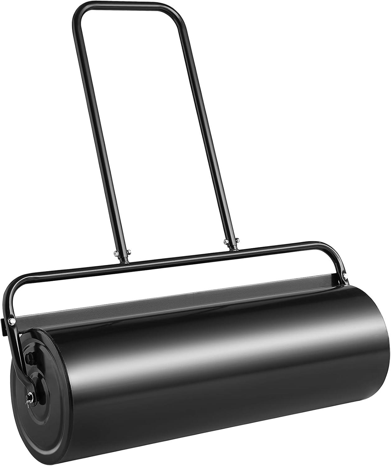 imageVEVOR Lawn Roller 13 Gallon Large Capacity SandWater Filled Heavy Duty Steel Material with EasyTurn Plug and UShaped Ergonomic Handle for Convenient Push and Pull for Garden Farm Park Black17gal