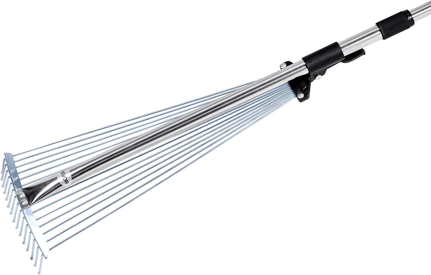 imageVEVOR Leaf Rake 25 Metal Tines Adjustable Garden Rake for Lawns with 183 Inch Wide Head ampamp 364728 Inch Long Handle Heavy Duty Stainless Steel Small Leaves Tool for Gardening Camping Yard Grass75224in width