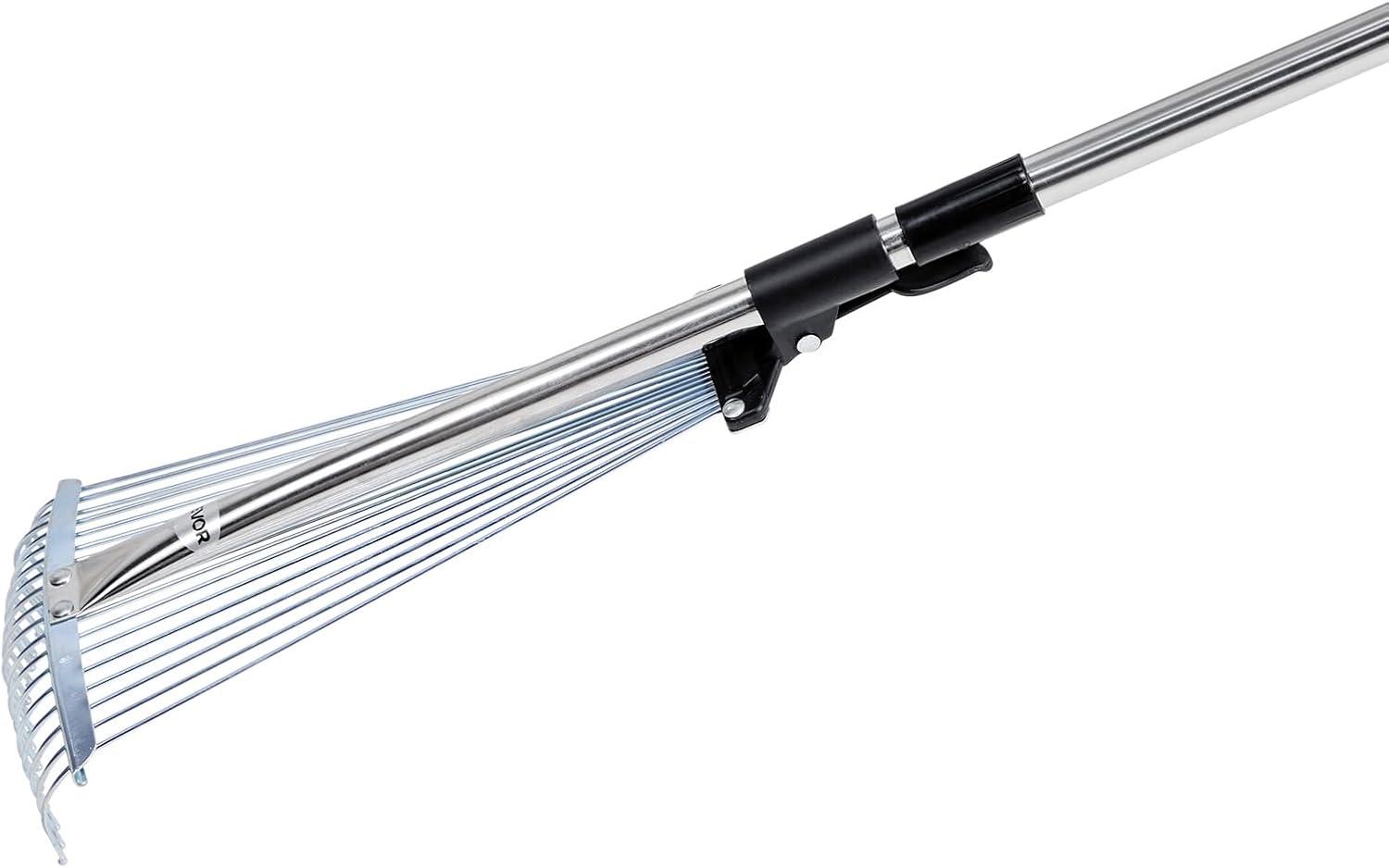 imageVEVOR Leaf Rake 25 Metal Tines Adjustable Garden Rake for Lawns with 183 Inch Wide Head ampamp 364728 Inch Long Handle Heavy Duty Stainless Steel Small Leaves Tool for Gardening Camping Yard Grass7711in width