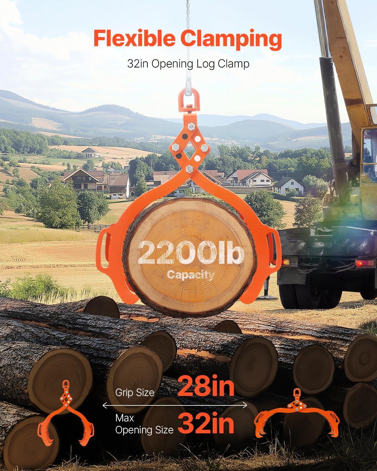 imageVEVOR Log Lifting Tongs 36in 4 Serrated Claw Hook Log Tongs Heavy Duty Steel Swivel Dragging Tongs 3300LBS Log Grapple with Handles Lumber Log Skidding Tongs for Tractors Trucks Forklifts ATVs4 Serrated Claw