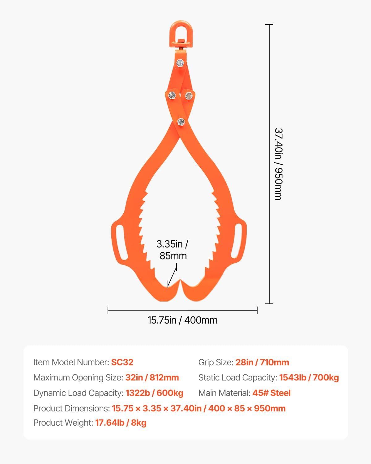 imageVEVOR Log Lifting Tongs 36in 4 Serrated Claw Hook Log Tongs Heavy Duty Steel Swivel Dragging Tongs 3300LBS Log Grapple with Handles Lumber Log Skidding Tongs for Tractors Trucks Forklifts ATVs2 Serrated Claw