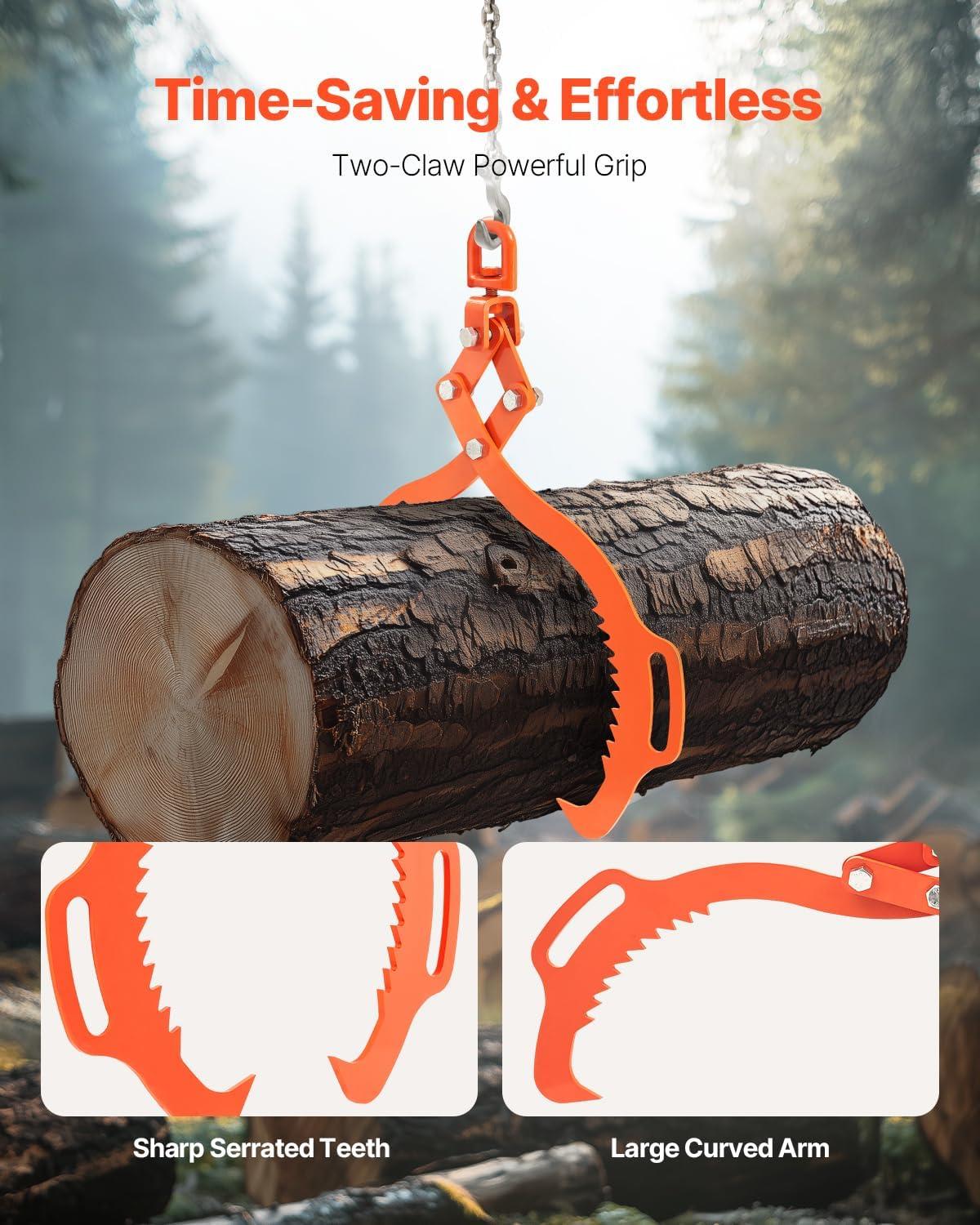imageVEVOR Log Lifting Tongs 36in 4 Serrated Claw Hook Log Tongs Heavy Duty Steel Swivel Dragging Tongs 3300LBS Log Grapple with Handles Lumber Log Skidding Tongs for Tractors Trucks Forklifts ATVs2 Serrated Claw