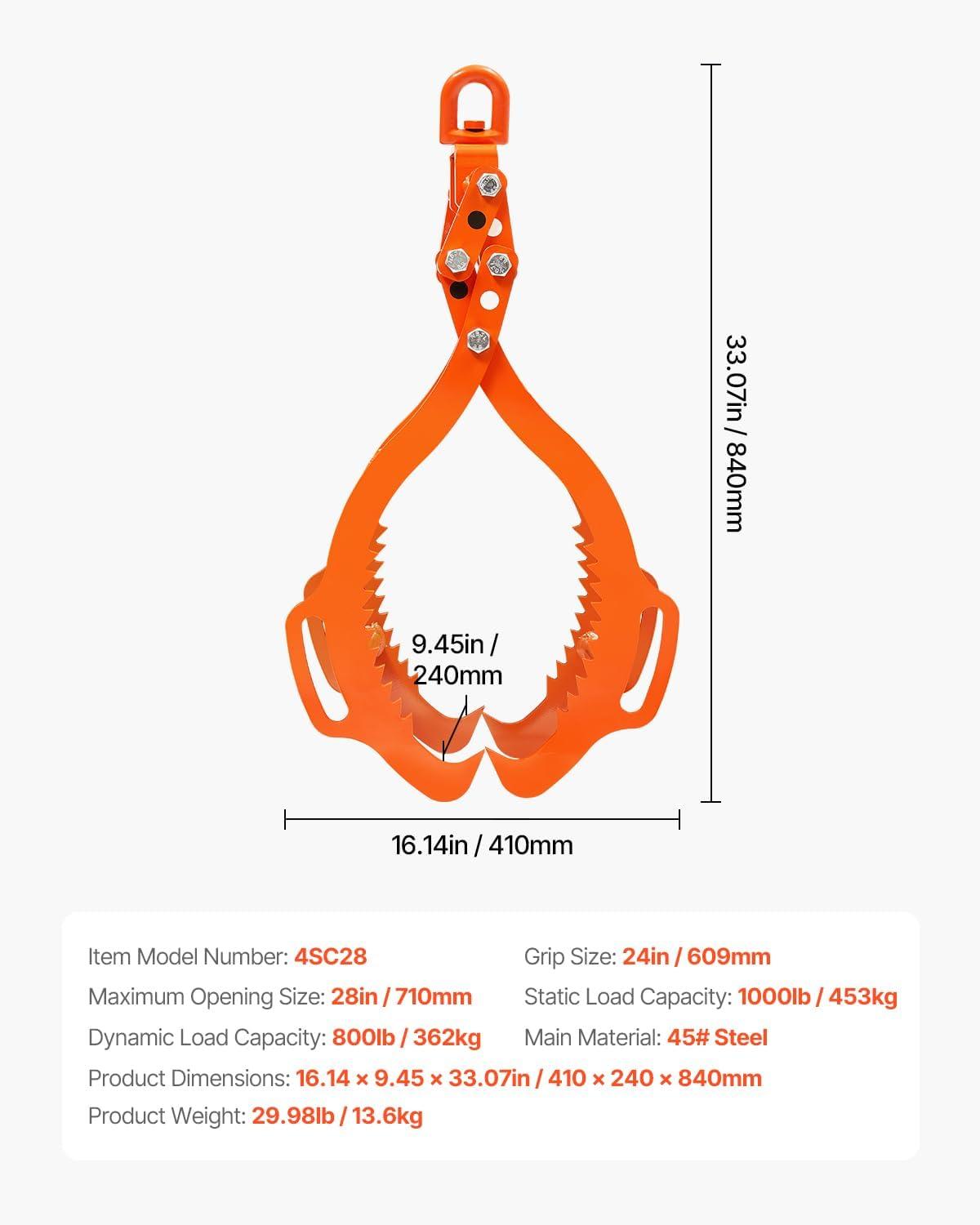 imageVEVOR Log Lifting Tongs 36in 4 Serrated Claw Hook Log Tongs Heavy Duty Steel Swivel Dragging Tongs 3300LBS Log Grapple with Handles Lumber Log Skidding Tongs for Tractors Trucks Forklifts ATVs4 Serrated Claw