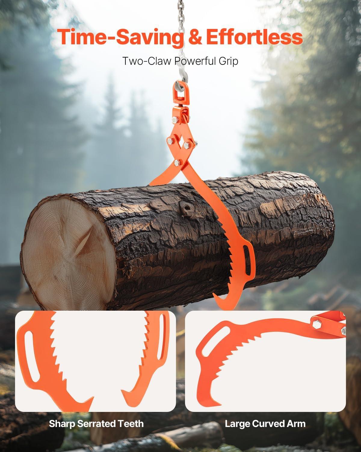 imageVEVOR Log Lifting Tongs 36in 4 Serrated Claw Hook Log Tongs Heavy Duty Steel Swivel Dragging Tongs 3300LBS Log Grapple with Handles Lumber Log Skidding Tongs for Tractors Trucks Forklifts ATVs2 Serrated Claw