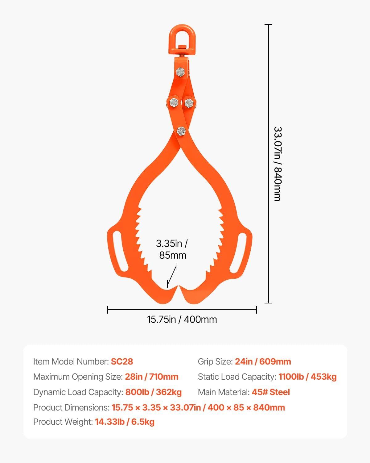 imageVEVOR Log Lifting Tongs 36in 4 Serrated Claw Hook Log Tongs Heavy Duty Steel Swivel Dragging Tongs 3300LBS Log Grapple with Handles Lumber Log Skidding Tongs for Tractors Trucks Forklifts ATVs2 Serrated Claw