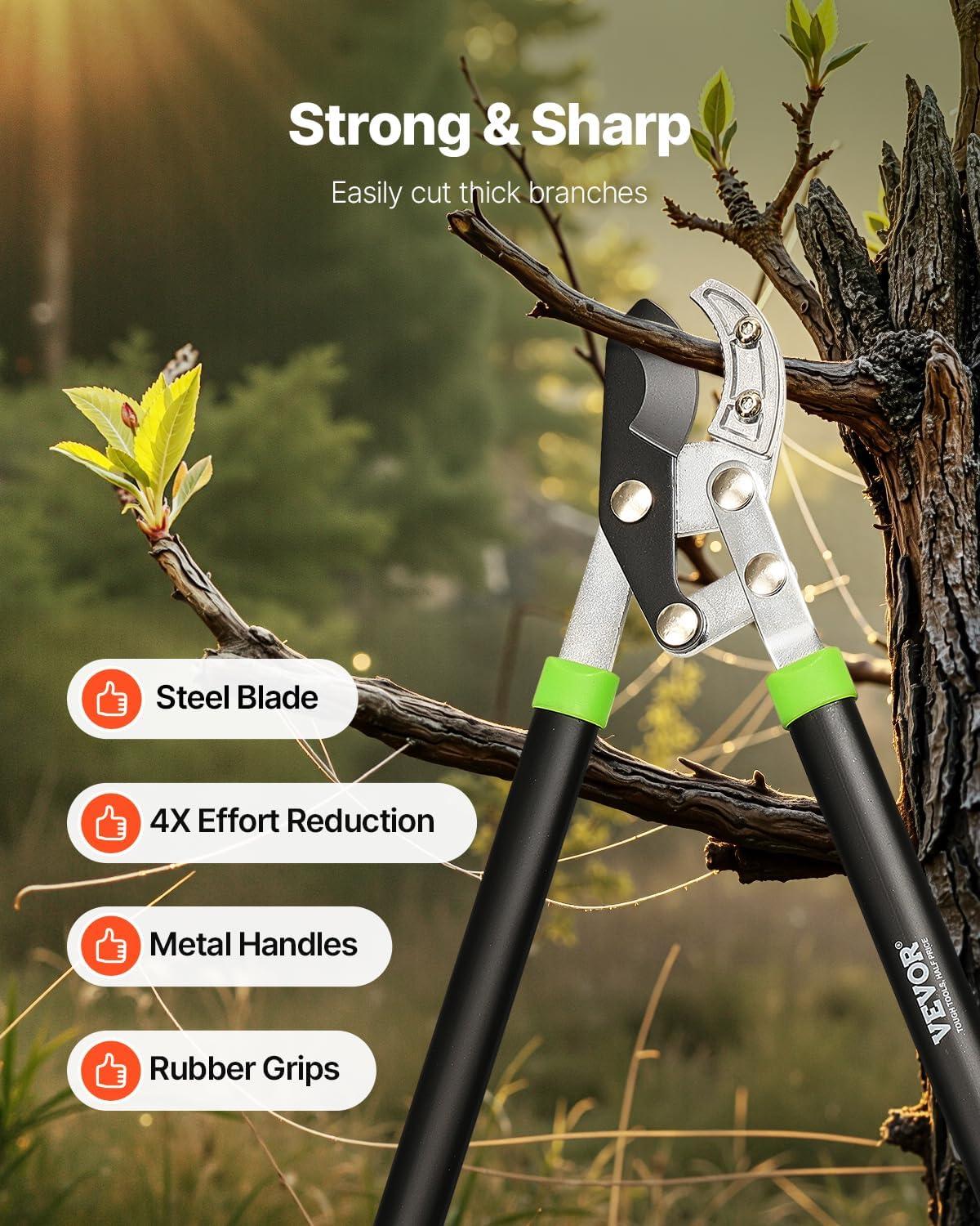 imageVEVOR Loppers for Tree Trimming 32 inch Garden Anvil Trimmer with Compound Action Sharp Steel Blade Heavy Duty Tree Branch Cutter Up to 2 inch Dia Cut Capacity Ergonomically Designed Handles