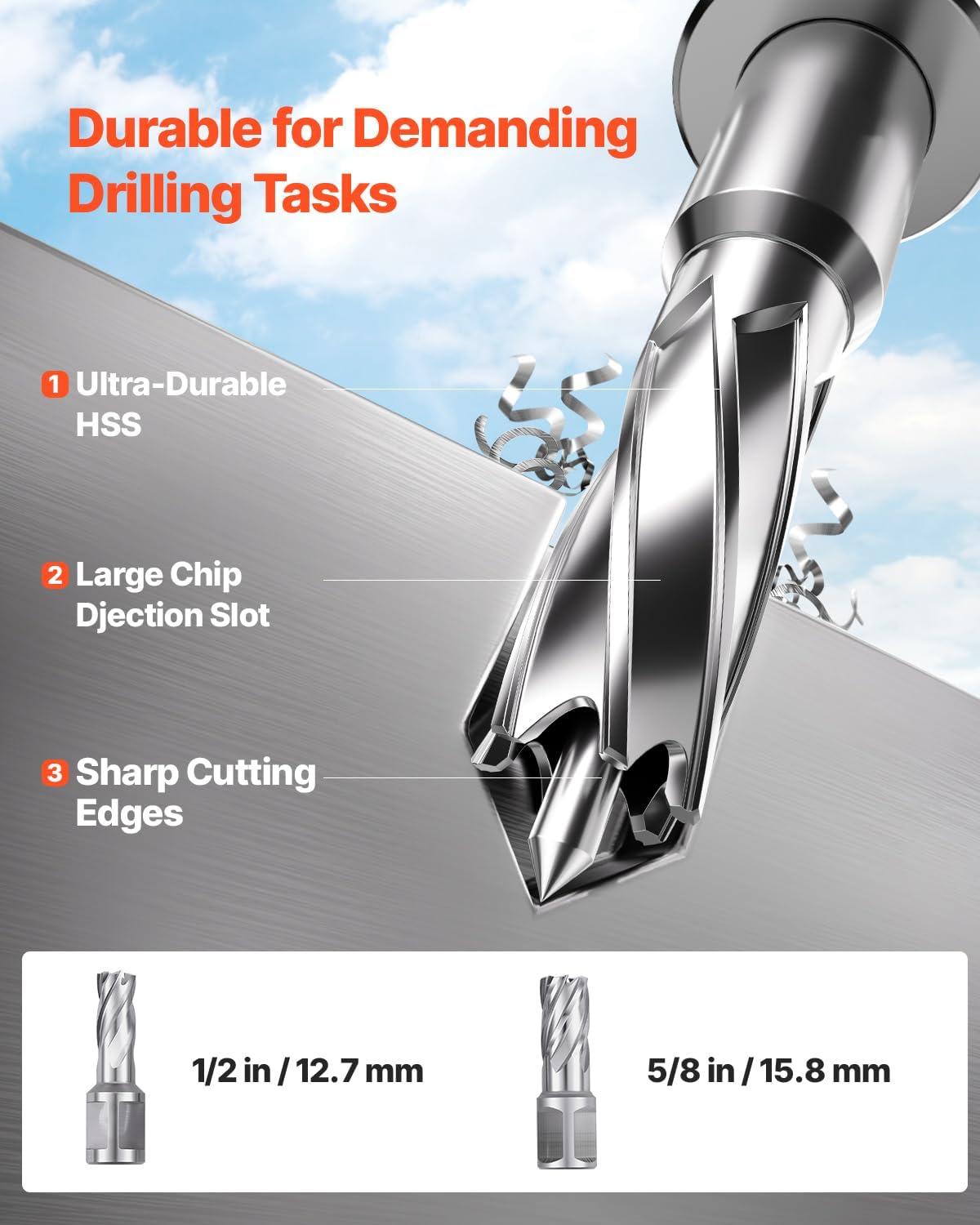 imageVEVOR Magnetic Drill 1450W Motor 16 in Boring Diameter 2810 lbf Portable Electric Mag Drill Press with 2 Coring Bits Variable Speed Drilling Machine for Metal Surface Home Improvement IndustryW 157 2pcs  Tapping NEW