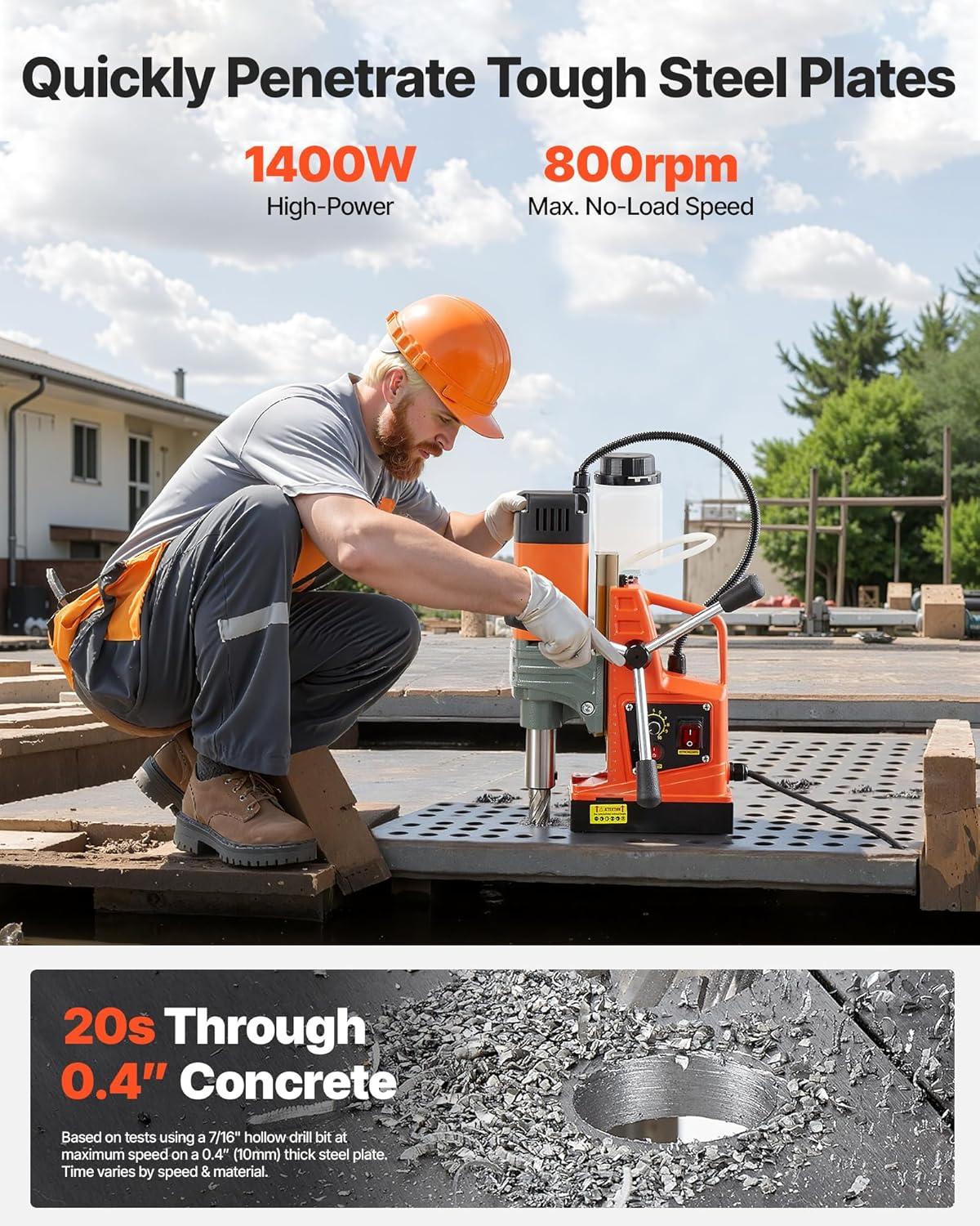 imageVEVOR Magnetic Drill 1450W Motor 16 in Boring Diameter 2810 lbf Portable Electric Mag Drill Press with 2 Coring Bits Variable Speed Drilling Machine for Metal Surface Home Improvement IndustryW 2  NEW