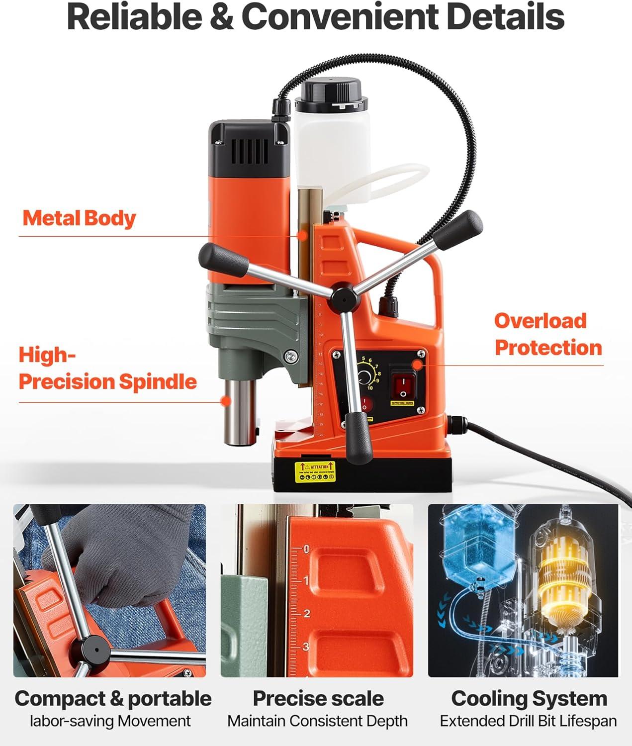 imageVEVOR Magnetic Drill 1450W Motor 16 in Boring Diameter 2810 lbf Portable Electric Mag Drill Press with 2 Coring Bits Variable Speed Drilling Machine for Metal Surface Home Improvement IndustryW 2  NEW