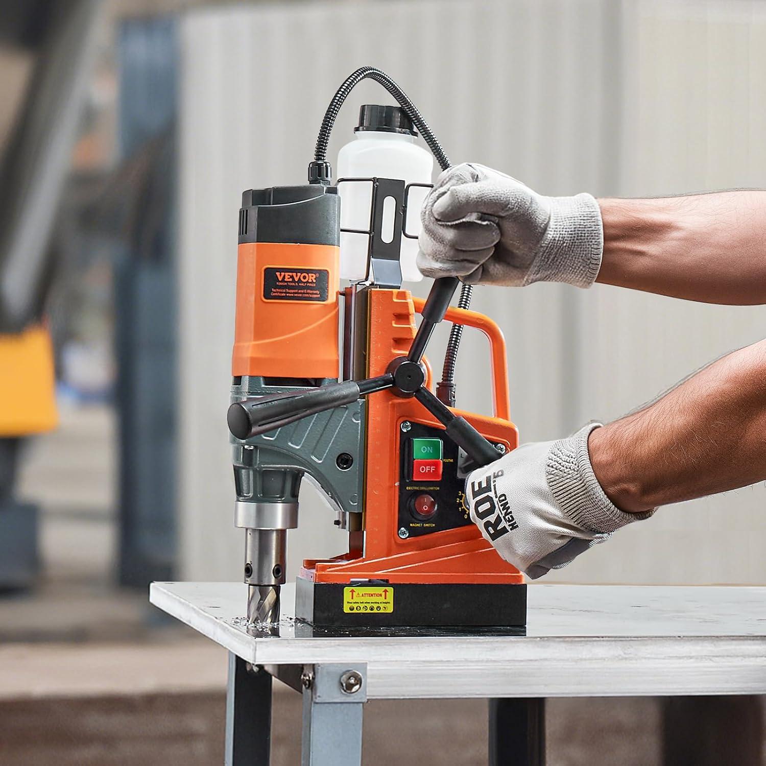 imageVEVOR Magnetic Drill 1450W Motor 16 in Boring Diameter 2810 lbf Portable Electric Mag Drill Press with 2 Coring Bits Variable Speed Drilling Machine for Metal Surface Home Improvement IndustryW 157 2pcs  Tapping NEW