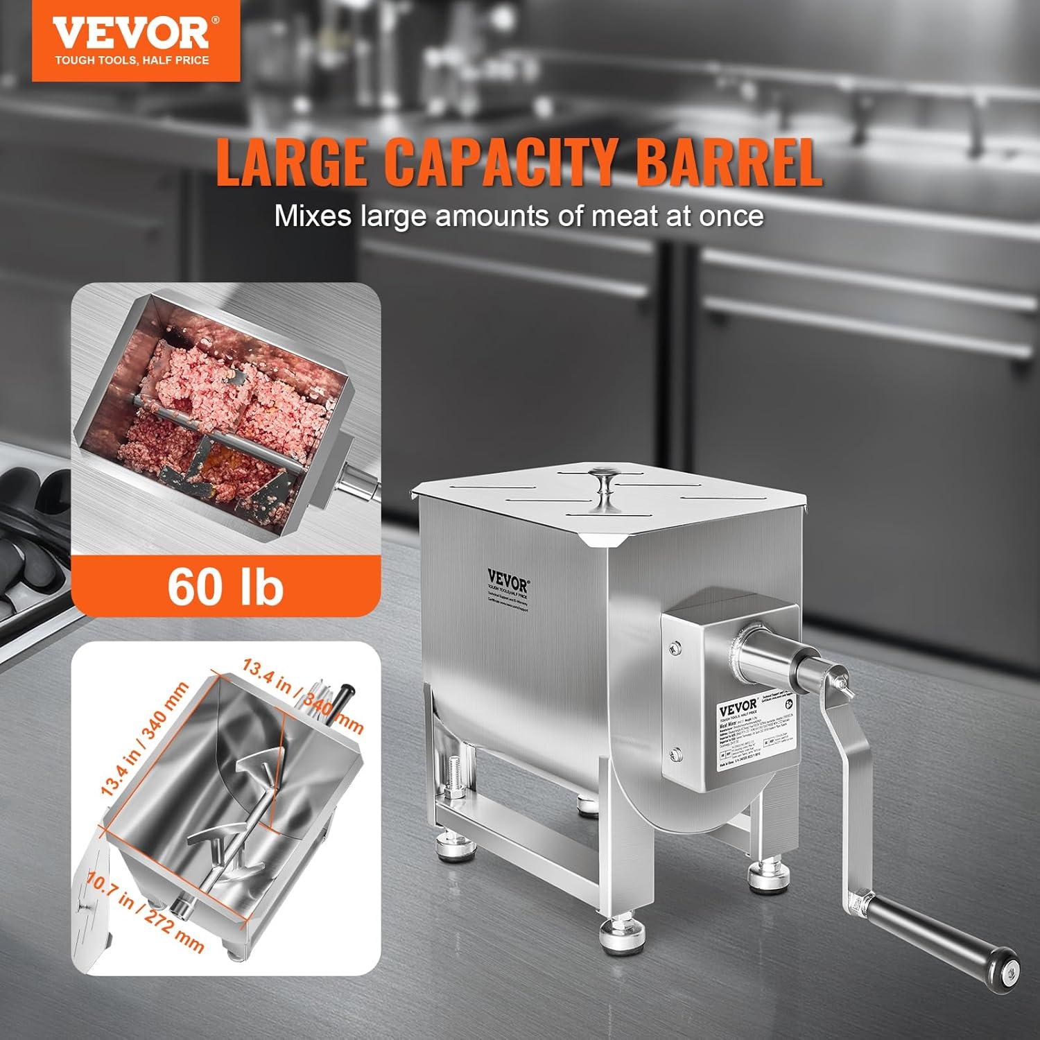 imageVEVOR Manual Meat Mixer 15 Pound Capacity Tank Meat Processing Equipment Stainless Steel Meat Mixer Sausage Mixer Machine with Lid and Handle Ground Beef Hand Mixer SilverBX30