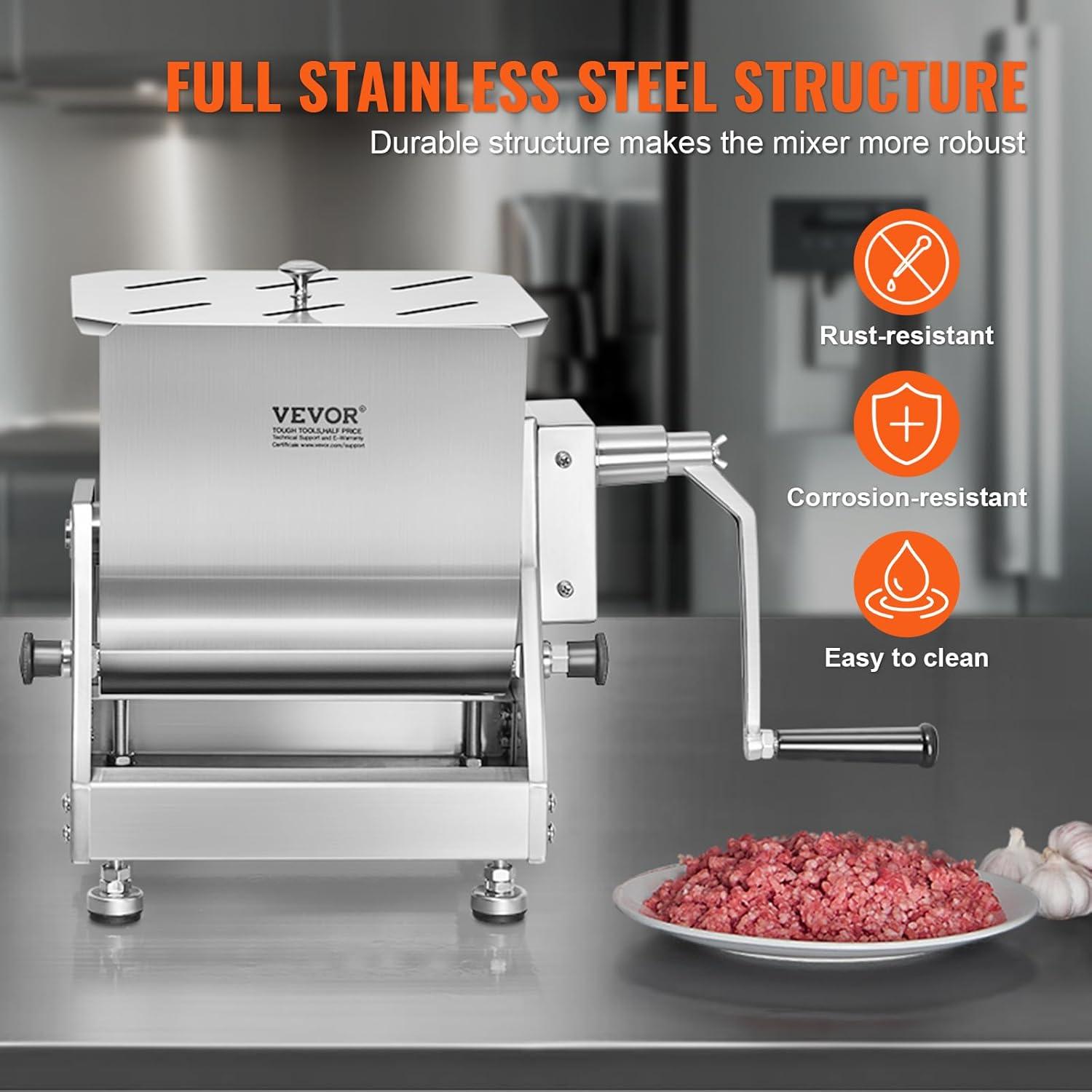 imageVEVOR Manual Meat Mixer 15 Pound Capacity Tank Meat Processing Equipment Stainless Steel Meat Mixer Sausage Mixer Machine with Lid and Handle Ground Beef Hand Mixer SilverBX40T