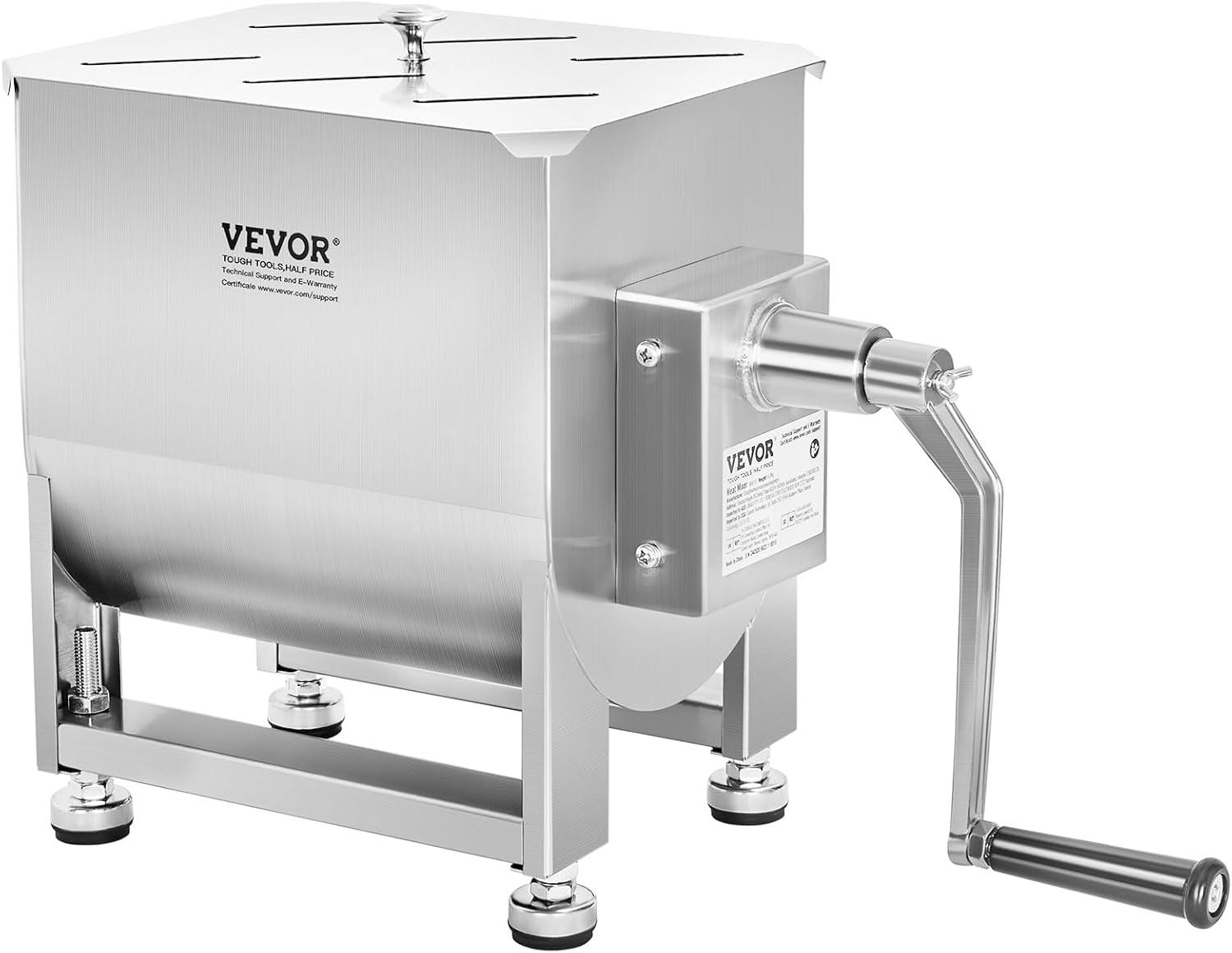 imageVEVOR Manual Meat Mixer 15 Pound Capacity Tank Meat Processing Equipment Stainless Steel Meat Mixer Sausage Mixer Machine with Lid and Handle Ground Beef Hand Mixer SilverBX30