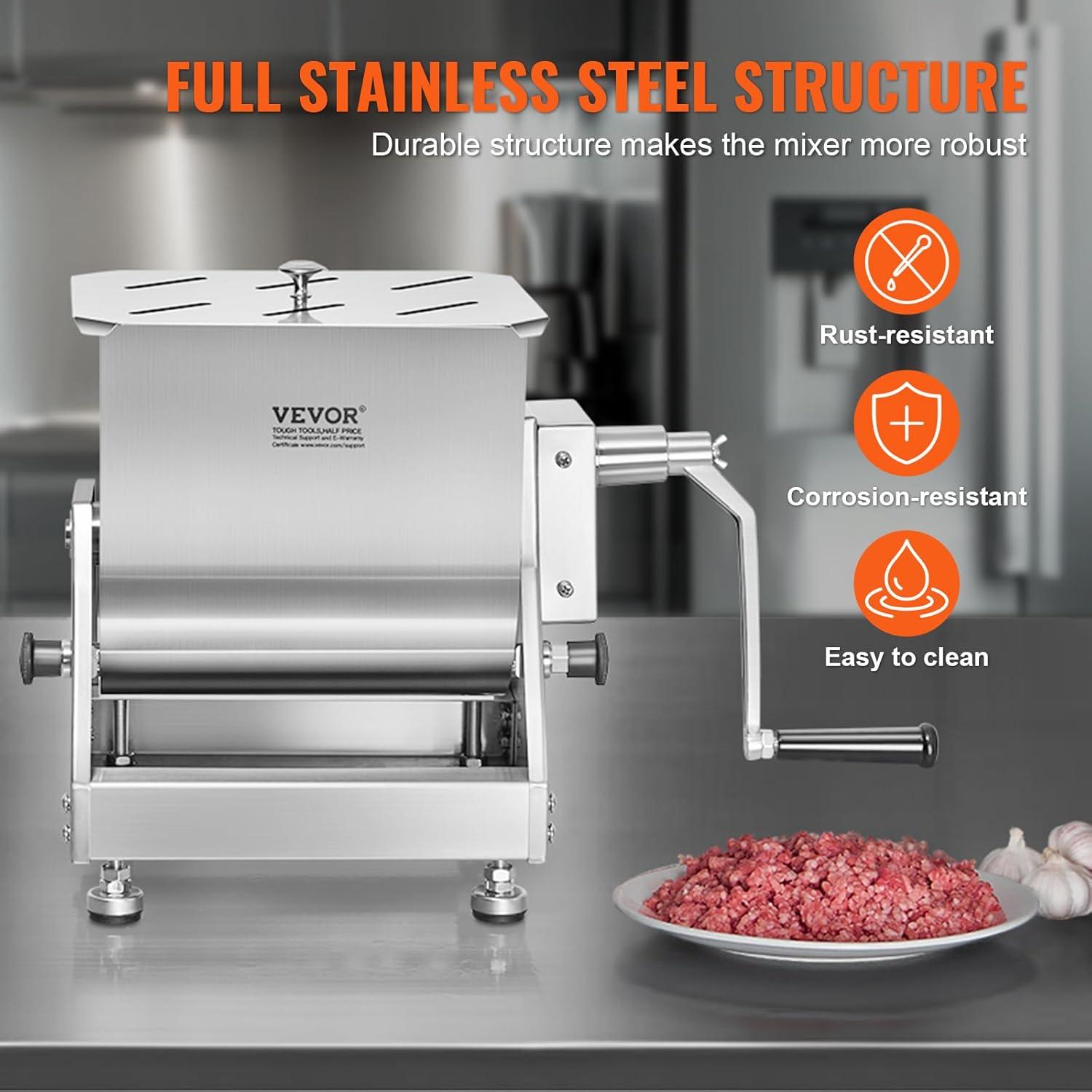 imageVEVOR Manual Meat Mixer 15 Pound Capacity Tank Meat Processing Equipment Stainless Steel Meat Mixer Sausage Mixer Machine with Lid and Handle Ground Beef Hand Mixer SilverBX20T