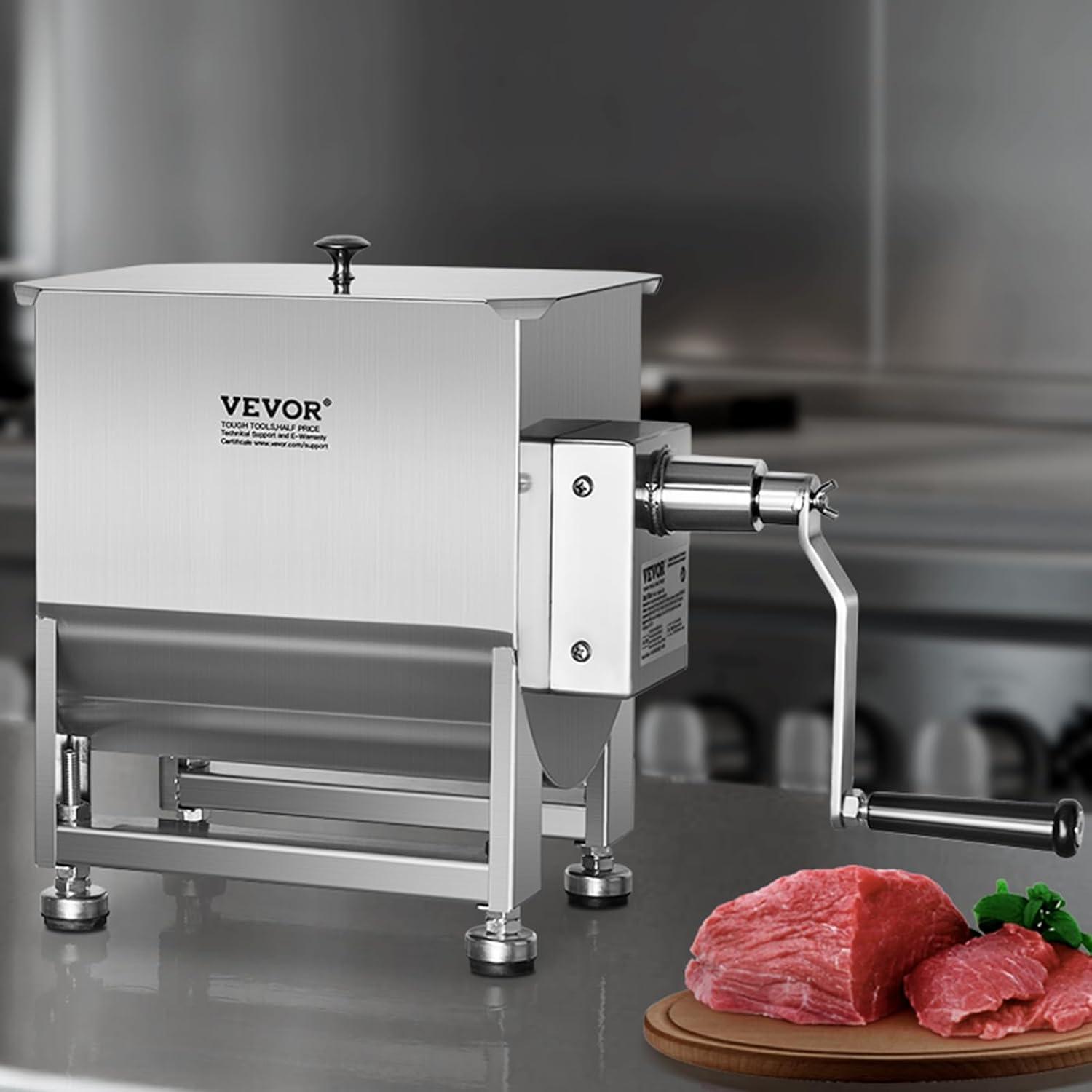 imageVEVOR Manual Meat Mixer 15 Pound Capacity Tank Meat Processing Equipment Stainless Steel Meat Mixer Sausage Mixer Machine with Lid and Handle Ground Beef Hand Mixer SilverBX60