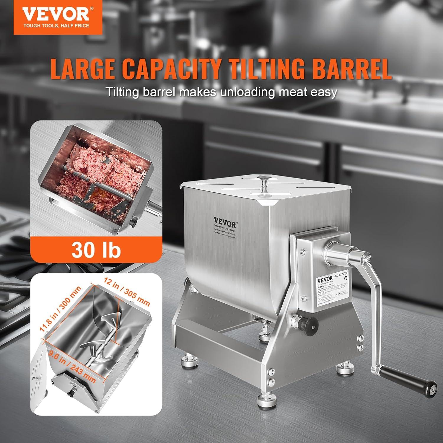 imageVEVOR Manual Meat Mixer 15 Pound Capacity Tank Meat Processing Equipment Stainless Steel Meat Mixer Sausage Mixer Machine with Lid and Handle Ground Beef Hand Mixer SilverBX20T