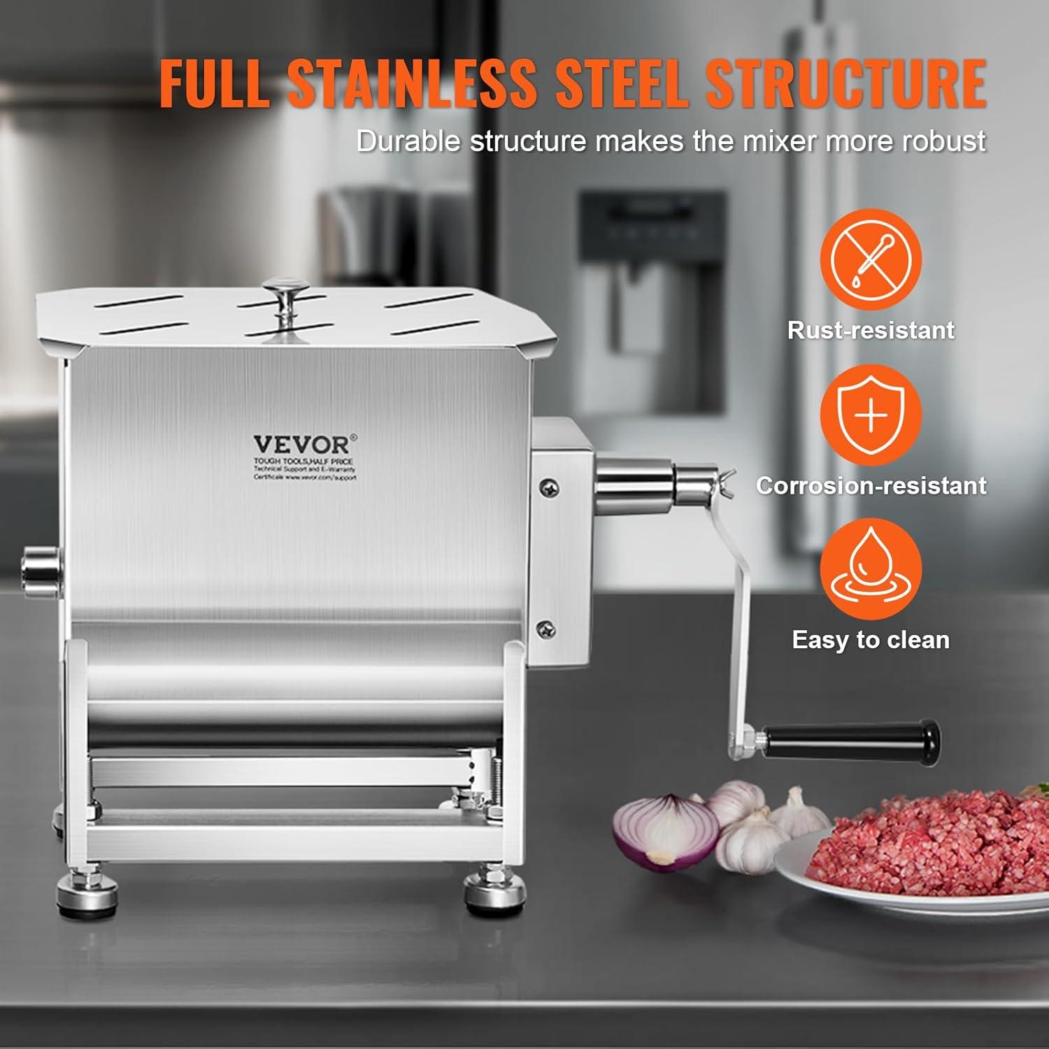 imageVEVOR Manual Meat Mixer 15 Pound Capacity Tank Meat Processing Equipment Stainless Steel Meat Mixer Sausage Mixer Machine with Lid and Handle Ground Beef Hand Mixer SilverBX40