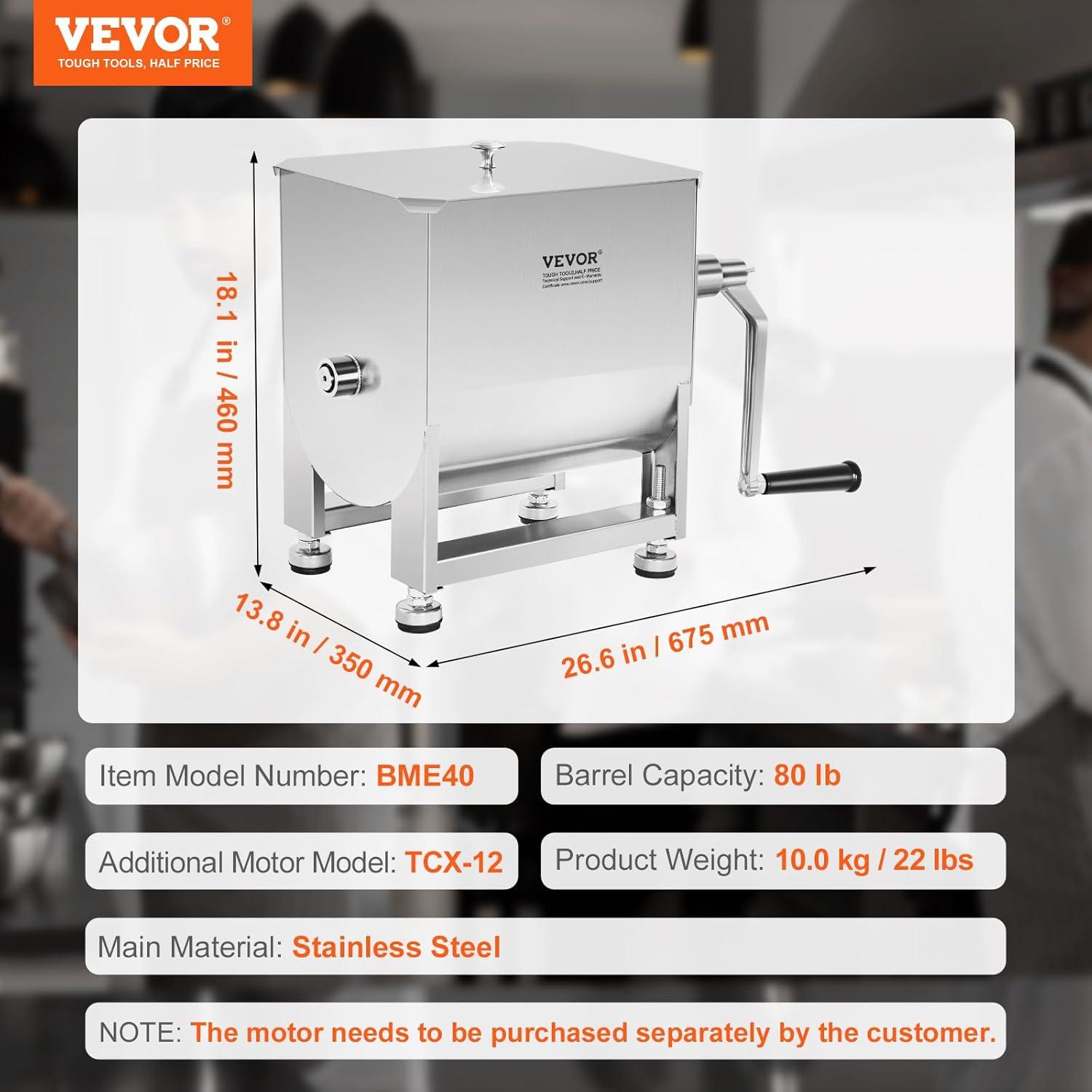 imageVEVOR Manual Meat Mixer 15 Pound Capacity Tank Meat Processing Equipment Stainless Steel Meat Mixer Sausage Mixer Machine with Lid and Handle Ground Beef Hand Mixer SilverBX40