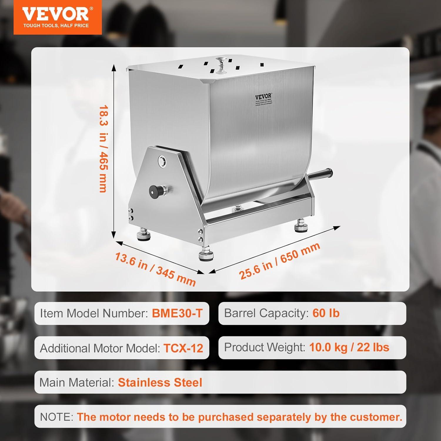 imageVEVOR Manual Meat Mixer 15 Pound Capacity Tank Meat Processing Equipment Stainless Steel Meat Mixer Sausage Mixer Machine with Lid and Handle Ground Beef Hand Mixer SilverBX30T