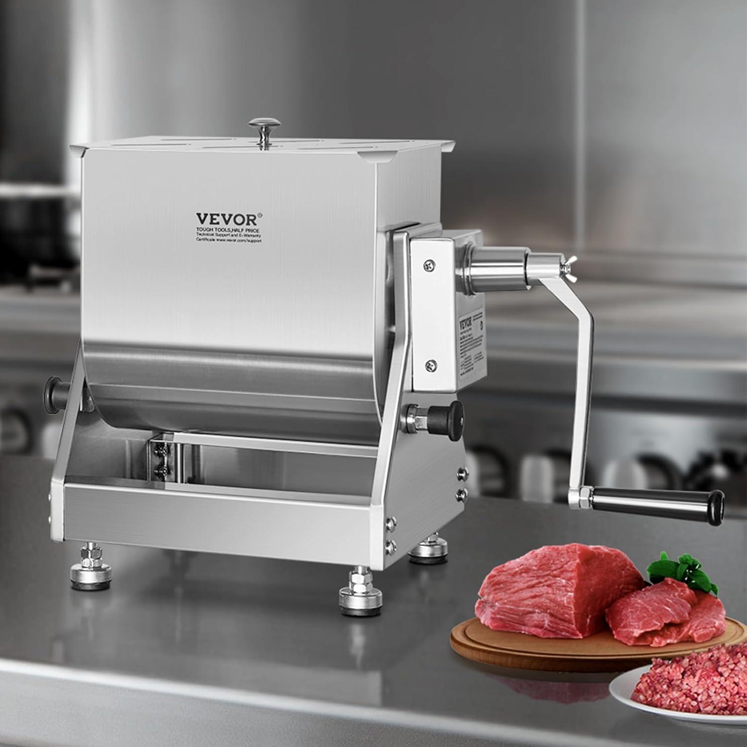 imageVEVOR Manual Meat Mixer 15 Pound Capacity Tank Meat Processing Equipment Stainless Steel Meat Mixer Sausage Mixer Machine with Lid and Handle Ground Beef Hand Mixer SilverBX40T