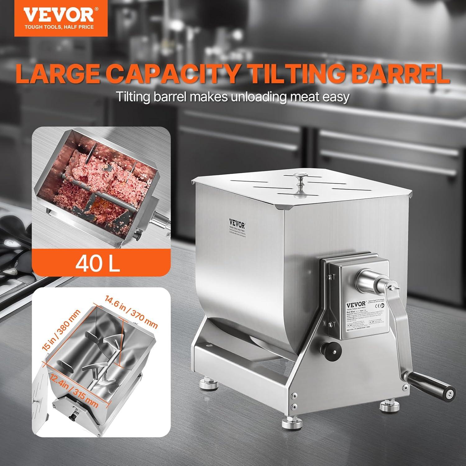 imageVEVOR Manual Meat Mixer 15 Pound Capacity Tank Meat Processing Equipment Stainless Steel Meat Mixer Sausage Mixer Machine with Lid and Handle Ground Beef Hand Mixer SilverBX40T