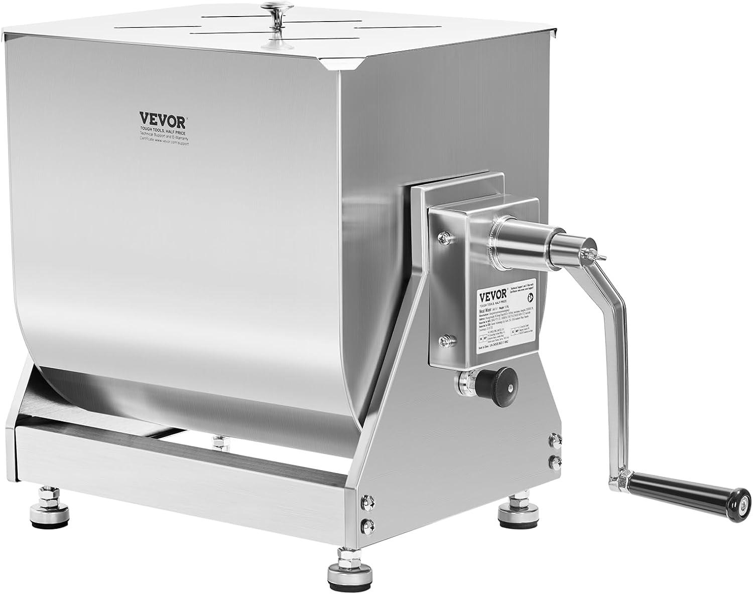 imageVEVOR Manual Meat Mixer 15 Pound Capacity Tank Meat Processing Equipment Stainless Steel Meat Mixer Sausage Mixer Machine with Lid and Handle Ground Beef Hand Mixer SilverBX40T