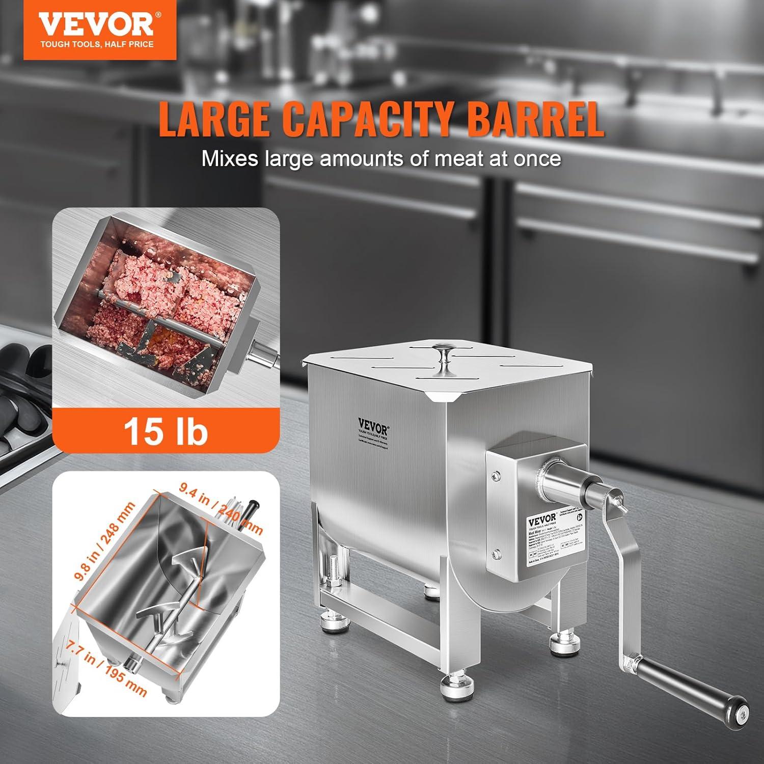 imageVEVOR Manual Meat Mixer 15 Pound Capacity Tank Meat Processing Equipment Stainless Steel Meat Mixer Sausage Mixer Machine with Lid and Handle Ground Beef Hand Mixer SilverBX10