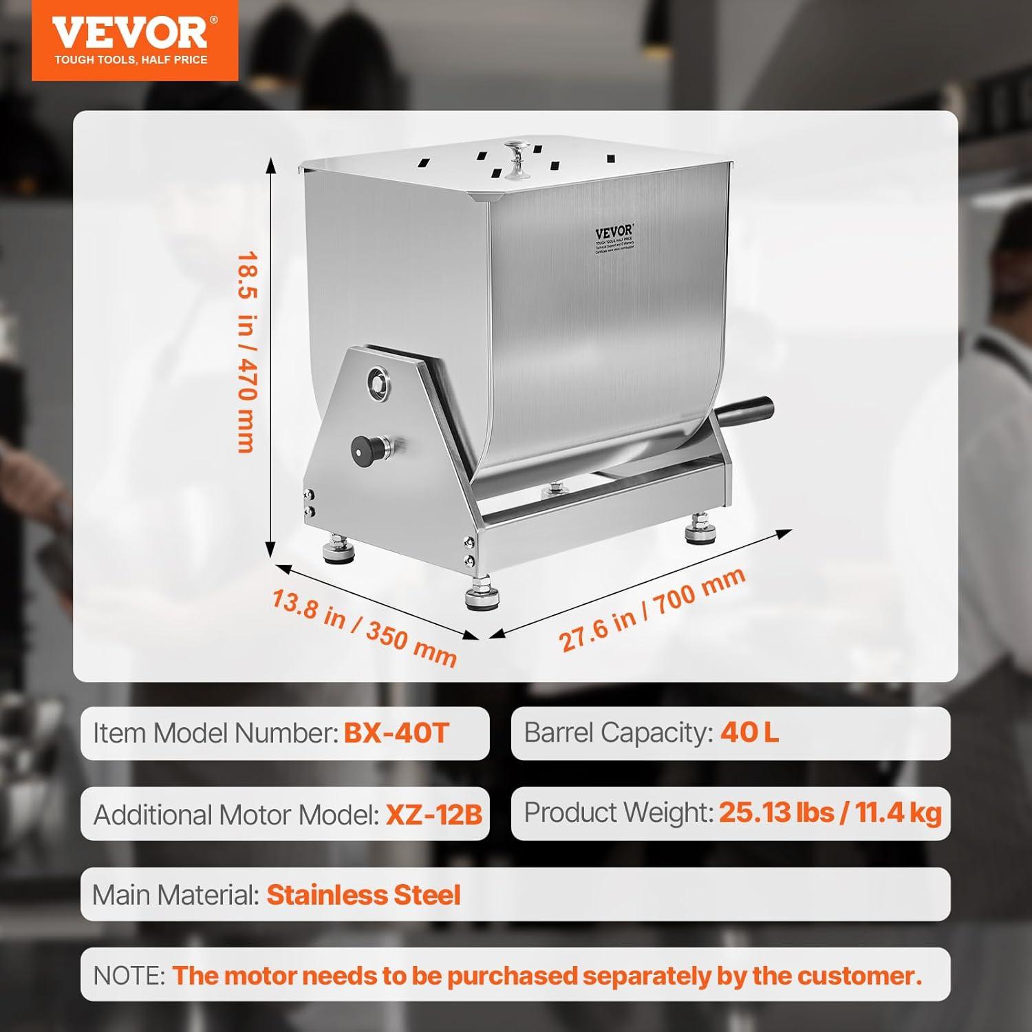 imageVEVOR Manual Meat Mixer 15 Pound Capacity Tank Meat Processing Equipment Stainless Steel Meat Mixer Sausage Mixer Machine with Lid and Handle Ground Beef Hand Mixer SilverBX40T