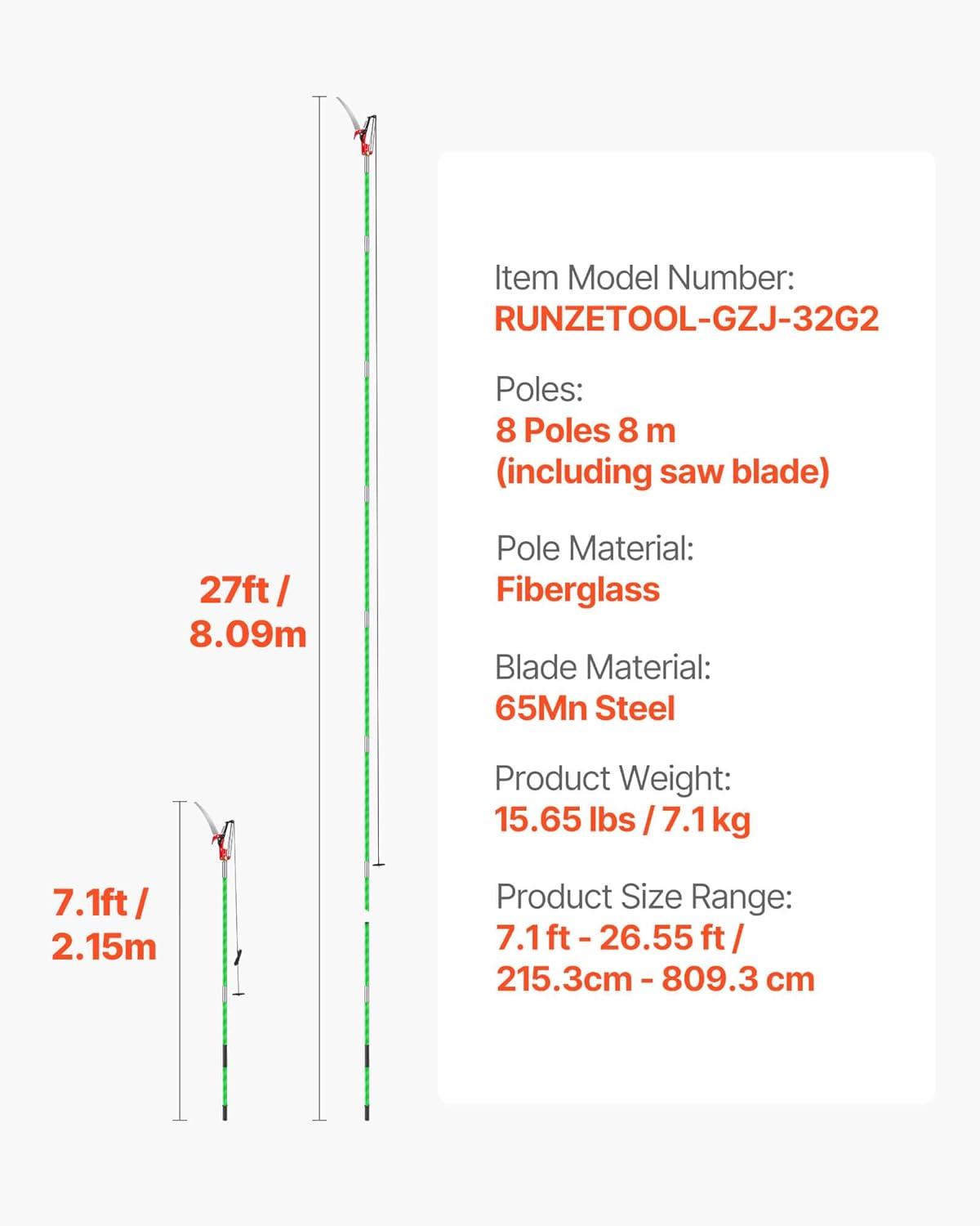 imageVEVOR Manual Pole Saw 38727 ft Extendable Pole Tree Pruner with Scissors Sharp 65Mn Steel Blade Lightweight Fiberglass Handle Pole for High Branch Trimming Pruning Tool for Palms and ShrubsTree Pruner with Scissors