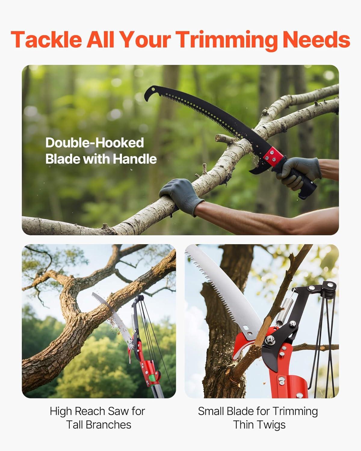 imageVEVOR Manual Pole Saw 38727 ft Extendable Pole Tree Pruner with Scissors Sharp 65Mn Steel Blade Lightweight Fiberglass Handle Pole for High Branch Trimming Pruning Tool for Palms and ShrubsTree Pruner with Scissors