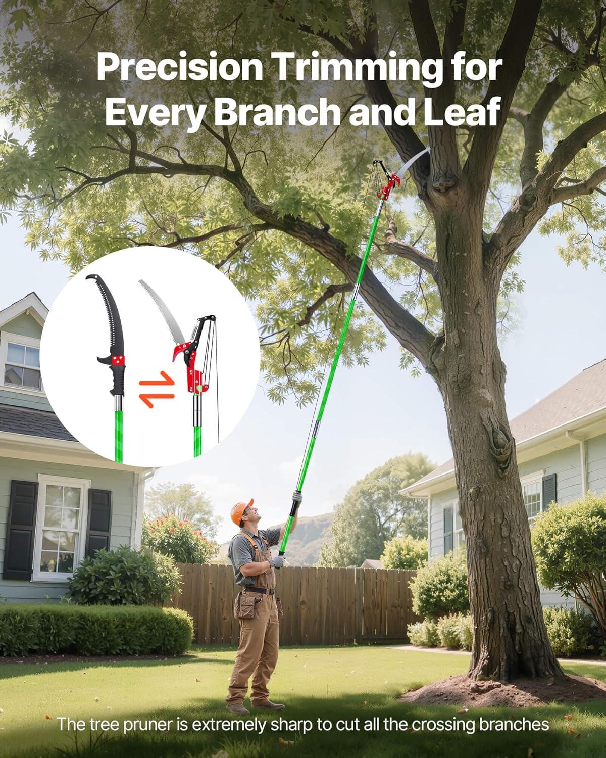 imageVEVOR Manual Pole Saw 38727 ft Extendable Pole Tree Pruner with Scissors Sharp 65Mn Steel Blade Lightweight Fiberglass Handle Pole for High Branch Trimming Pruning Tool for Palms and ShrubsTree Pruner with Scissors