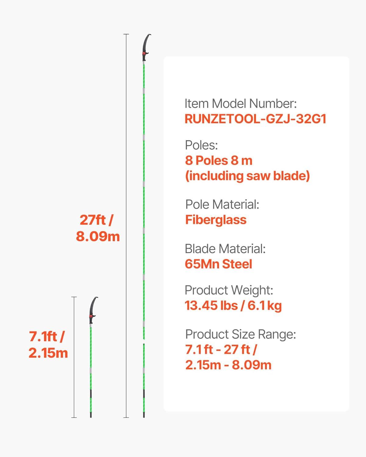 imageVEVOR Manual Pole Saw 38727 ft Extendable Pole Tree Pruner with Scissors Sharp 65Mn Steel Blade Lightweight Fiberglass Handle Pole for High Branch Trimming Pruning Tool for Palms and ShrubsTree Pruner