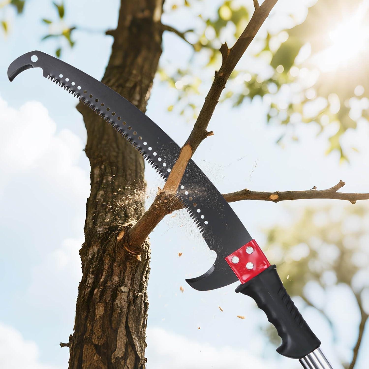 imageVEVOR Manual Pole Saw 38727 ft Extendable Pole Tree Pruner with Scissors Sharp 65Mn Steel Blade Lightweight Fiberglass Handle Pole for High Branch Trimming Pruning Tool for Palms and ShrubsTree Pruner