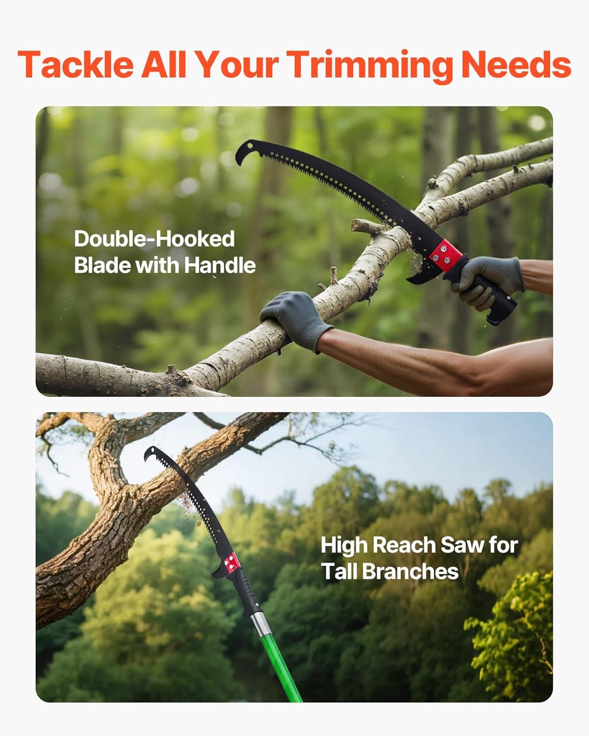 imageVEVOR Manual Pole Saw 38727 ft Extendable Pole Tree Pruner with Scissors Sharp 65Mn Steel Blade Lightweight Fiberglass Handle Pole for High Branch Trimming Pruning Tool for Palms and ShrubsTree Pruner